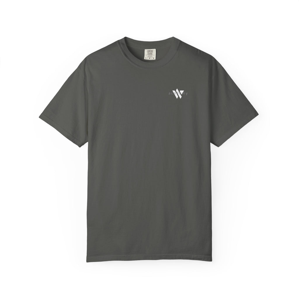 11 - Woodland Academy Dark Grey T-Shirt — Minimal Logo Tee for Leaders & Coaches