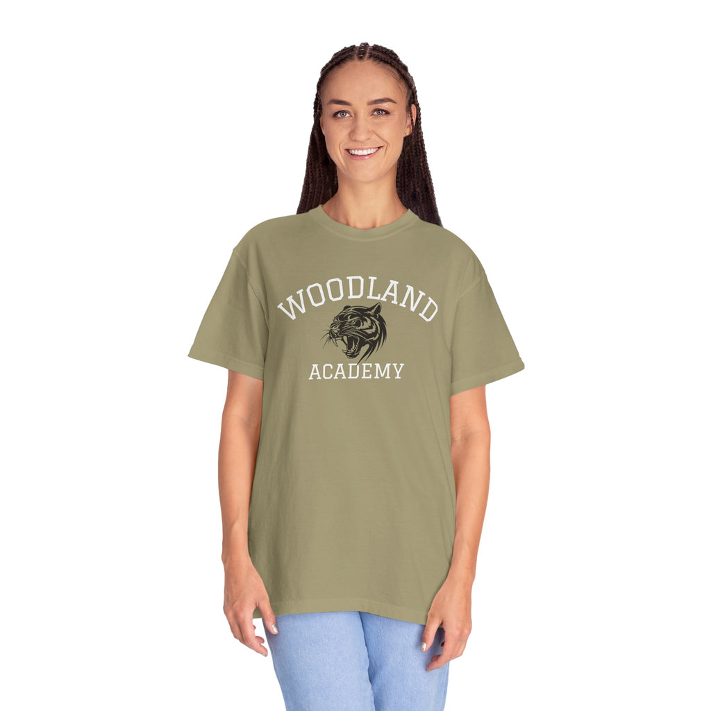 11 - Woodland Academy Wildcat Graphic Multi Color T-Shirt — Minimal Logo Tee for Leaders & Coaches