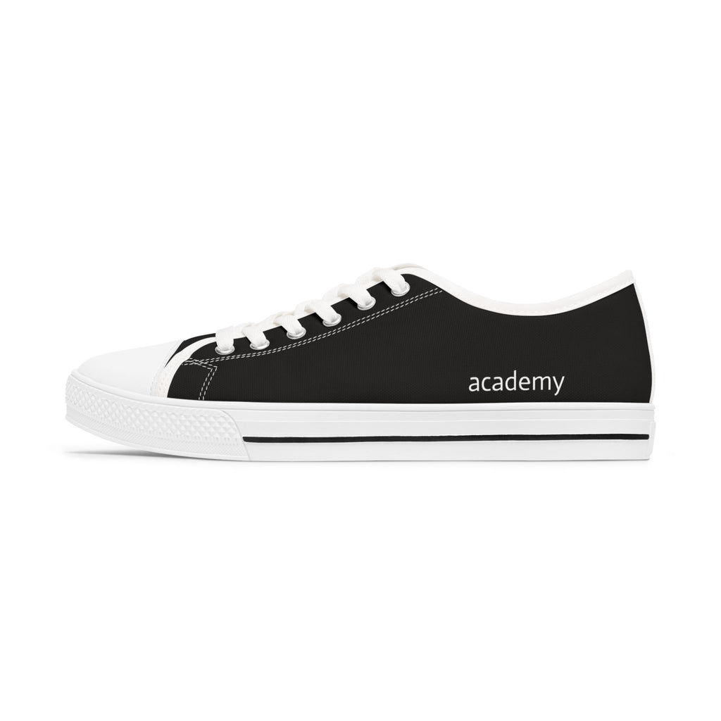 4 - Women's Low Top Sneakers — Minimal White Canvas Shoes with 'academy' Script Accent