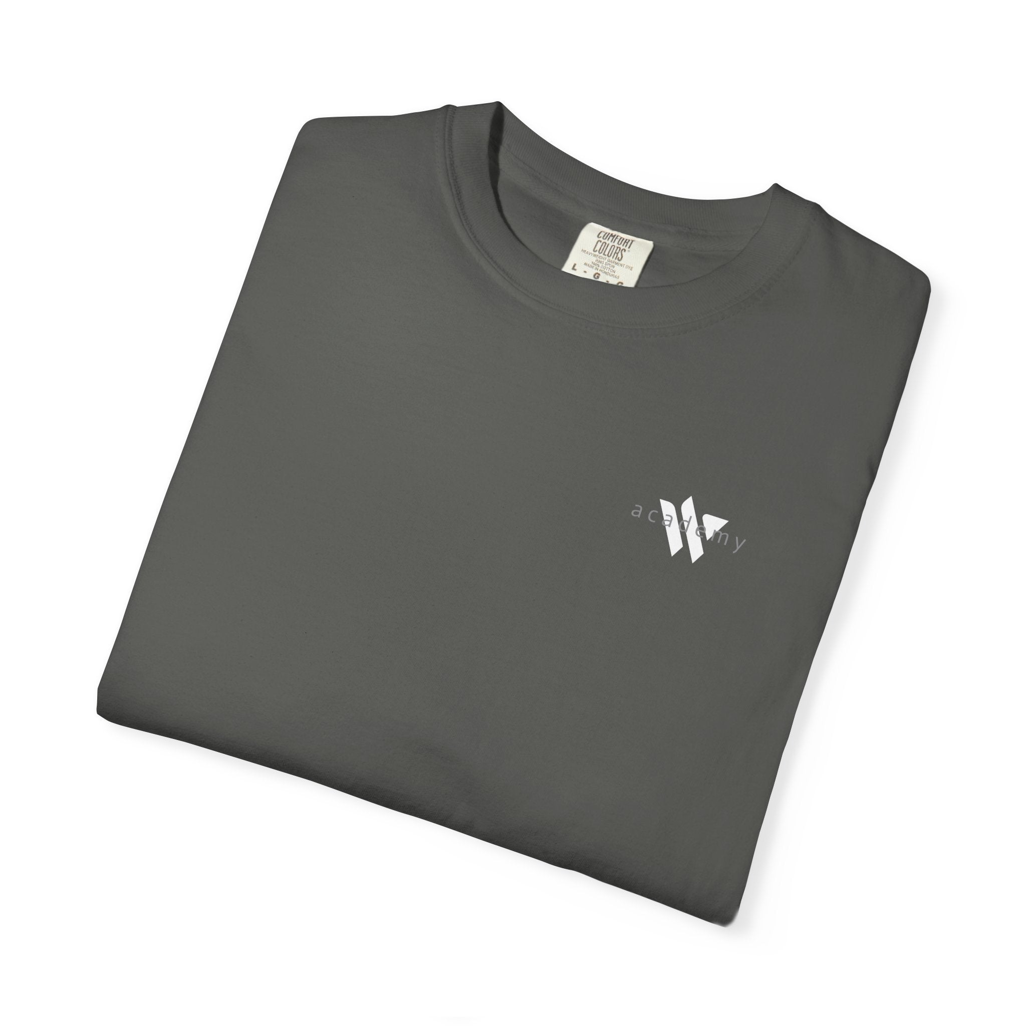 11 - Woodland Academy Dark Grey T-Shirt — Minimal Logo Tee for Leaders & Coaches