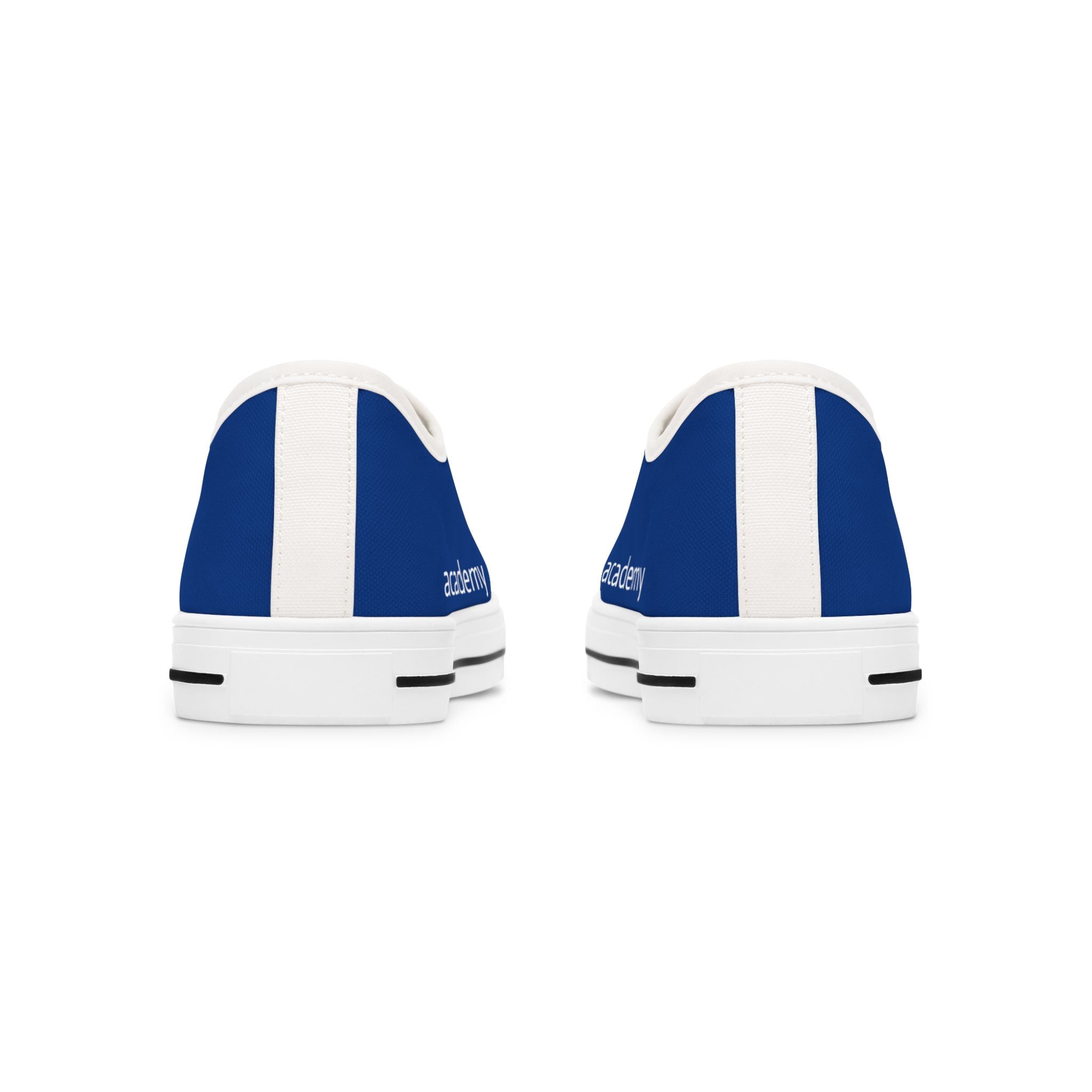 4 - Women's Low Top Sneakers — Minimal White Canvas Shoes with 'academy' Script Accent