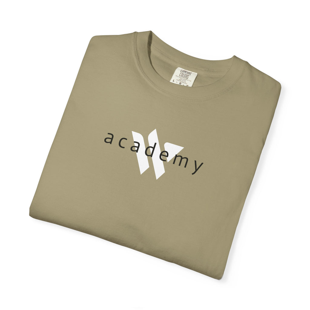 11 - Woodland Academy Khaki Multi Color T-Shirt — Minimal Logo Tee for Leaders & Coaches