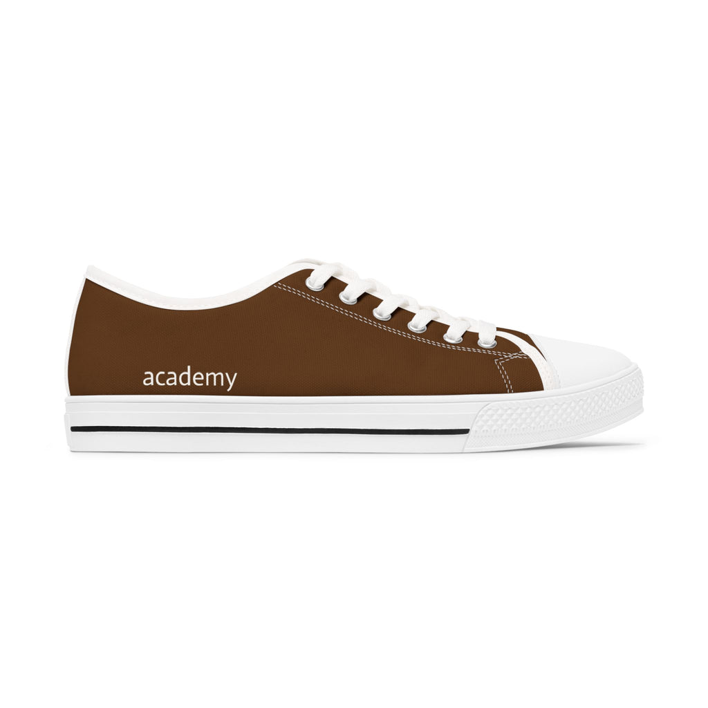 4 - Women's Low Top Sneakers — Minimal White Canvas Shoes with 'academy' Script Accent