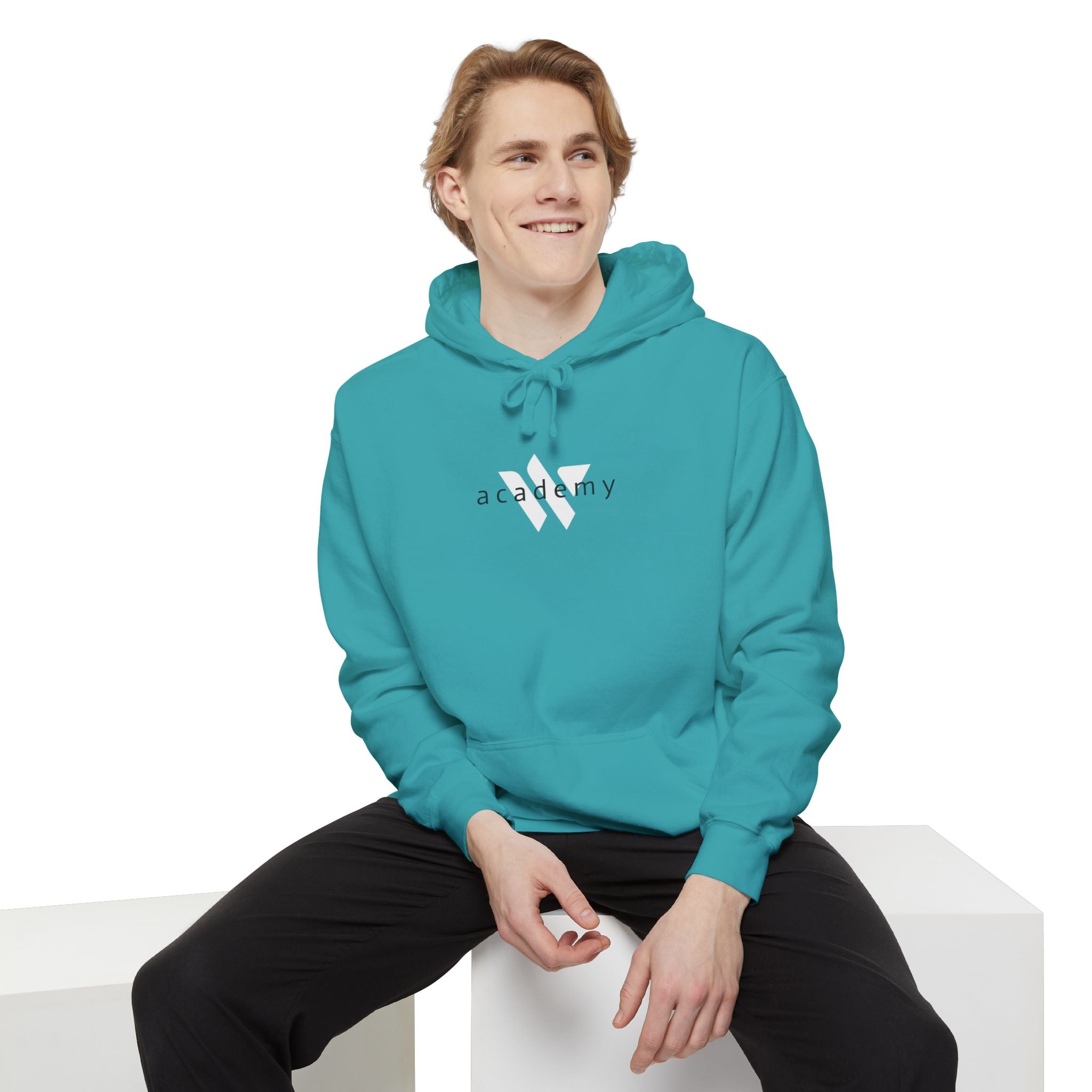 17 - Woodland Academy Embroidered Comfort Colors Logo Hoodie — Garment-Dyed Cozy Pullover