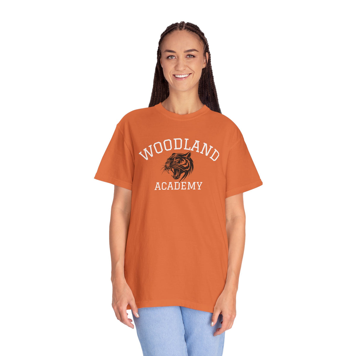 11 - Woodland Academy Burnt Orange Wildcat Graphic Multi Color T-Shirt — Minimal Logo Tee for Leaders & Coaches