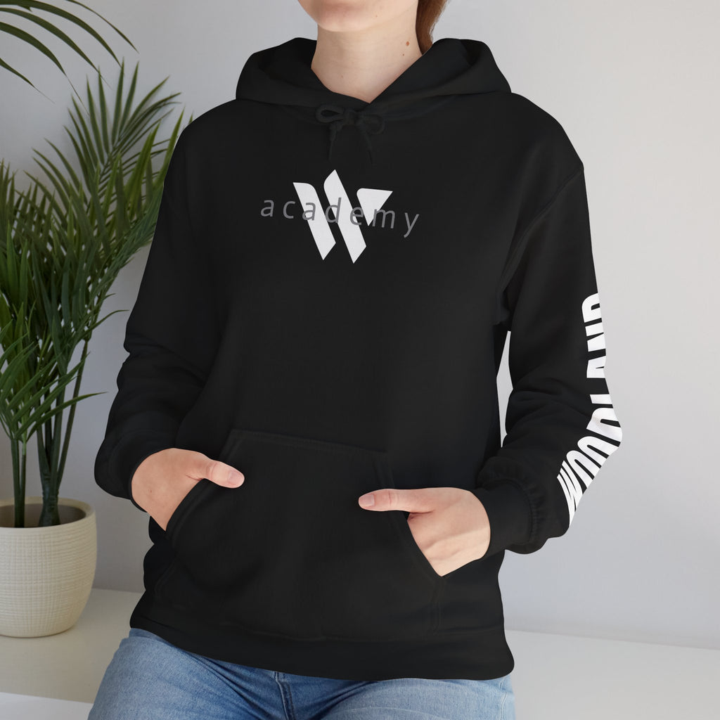 16 - Academy Printed Logo Multi Colors Hoodie — Woodland Sleeve Graphic Hooded Sweatshirt