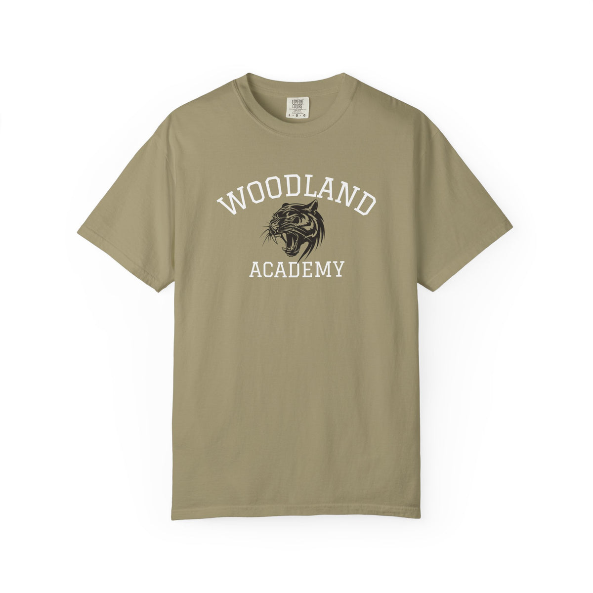 11 - Woodland Academy Khaki Wildcat Graphic Multi Color T-Shirt — Minimal Logo Tee for Leaders & Coaches
