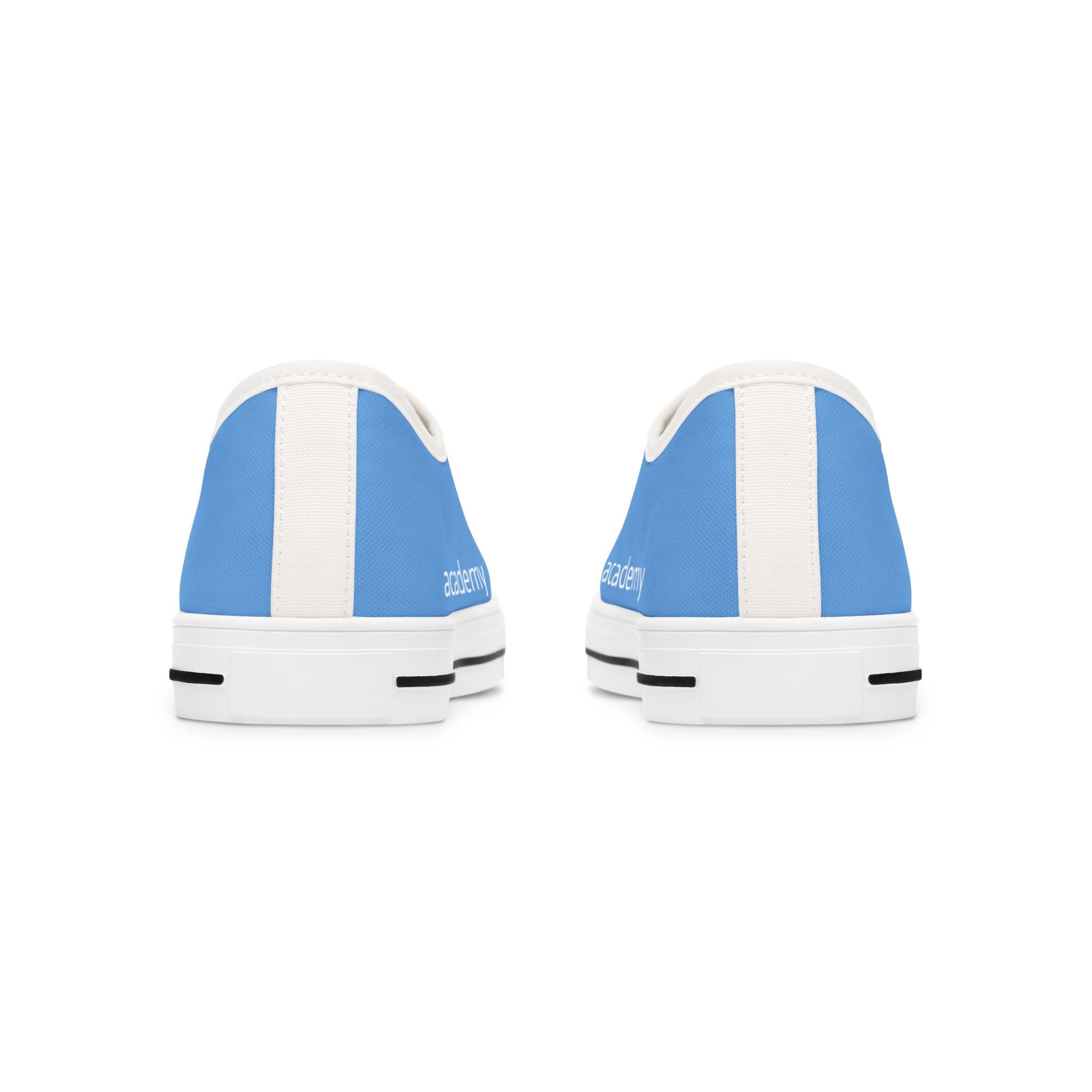 4 - Women's Low Top Sneakers — Minimal White Canvas Shoes with 'academy' Script Accent