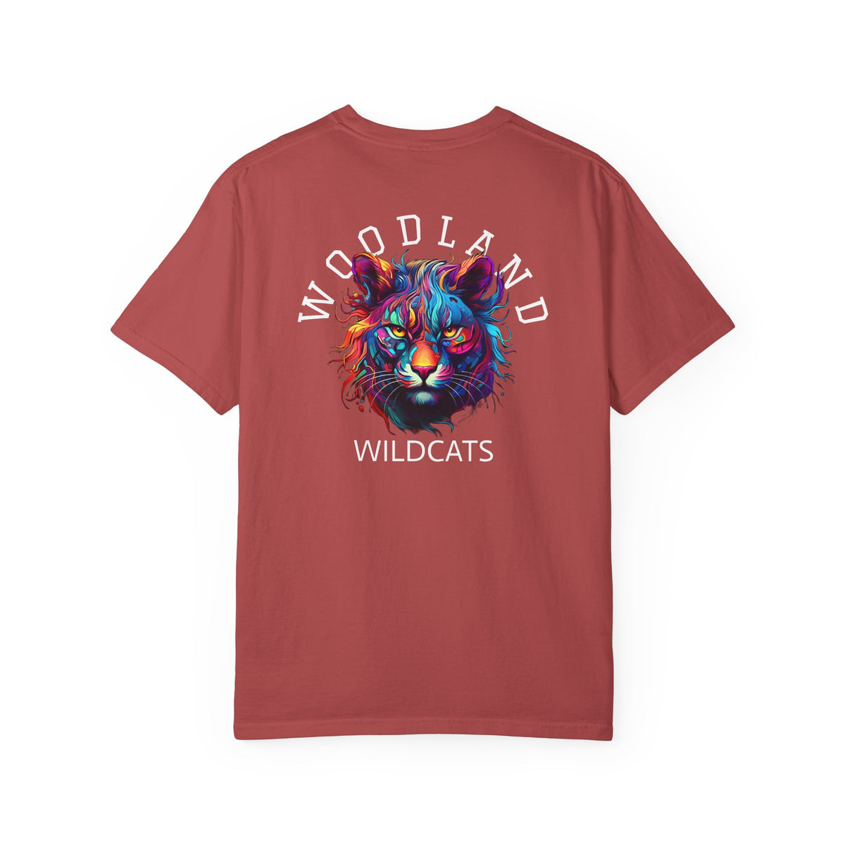 11 - Woodland Academy Painted Wildcat Multi Color T-Shirt — Minimal Logo Tee for Leaders & Coaches