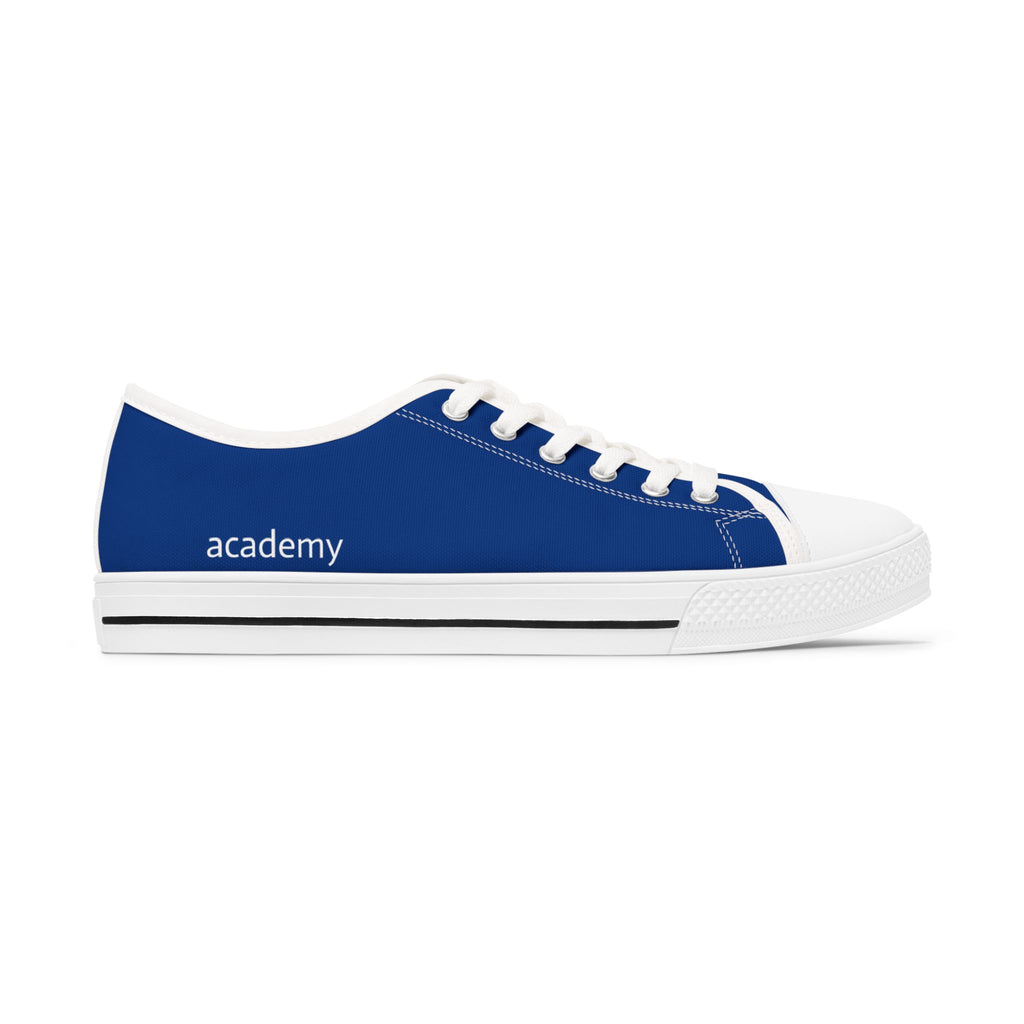 4 - Women's Low Top Sneakers — Minimal White Canvas Shoes with 'academy' Script Accent