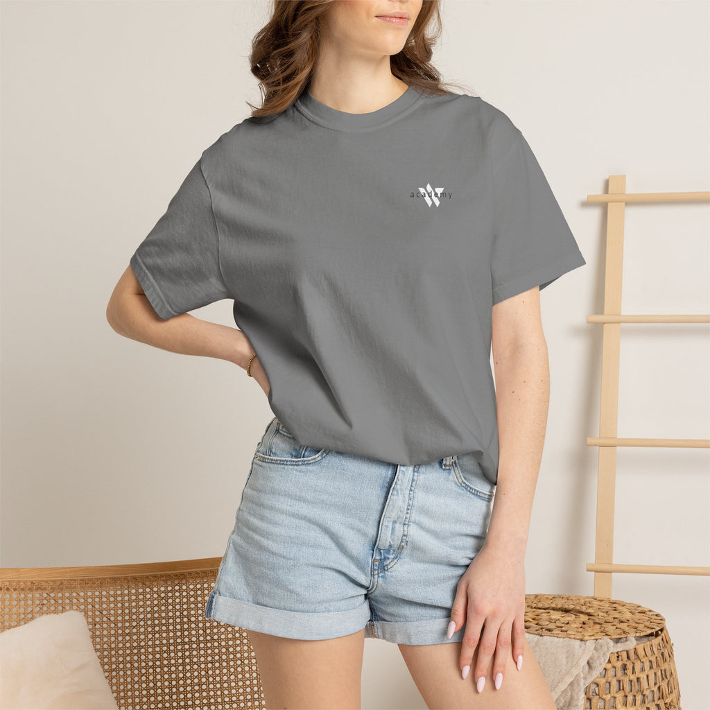 11 - Woodland Academy Grey T-Shirt — Minimal Logo Tee for Leaders & Coaches