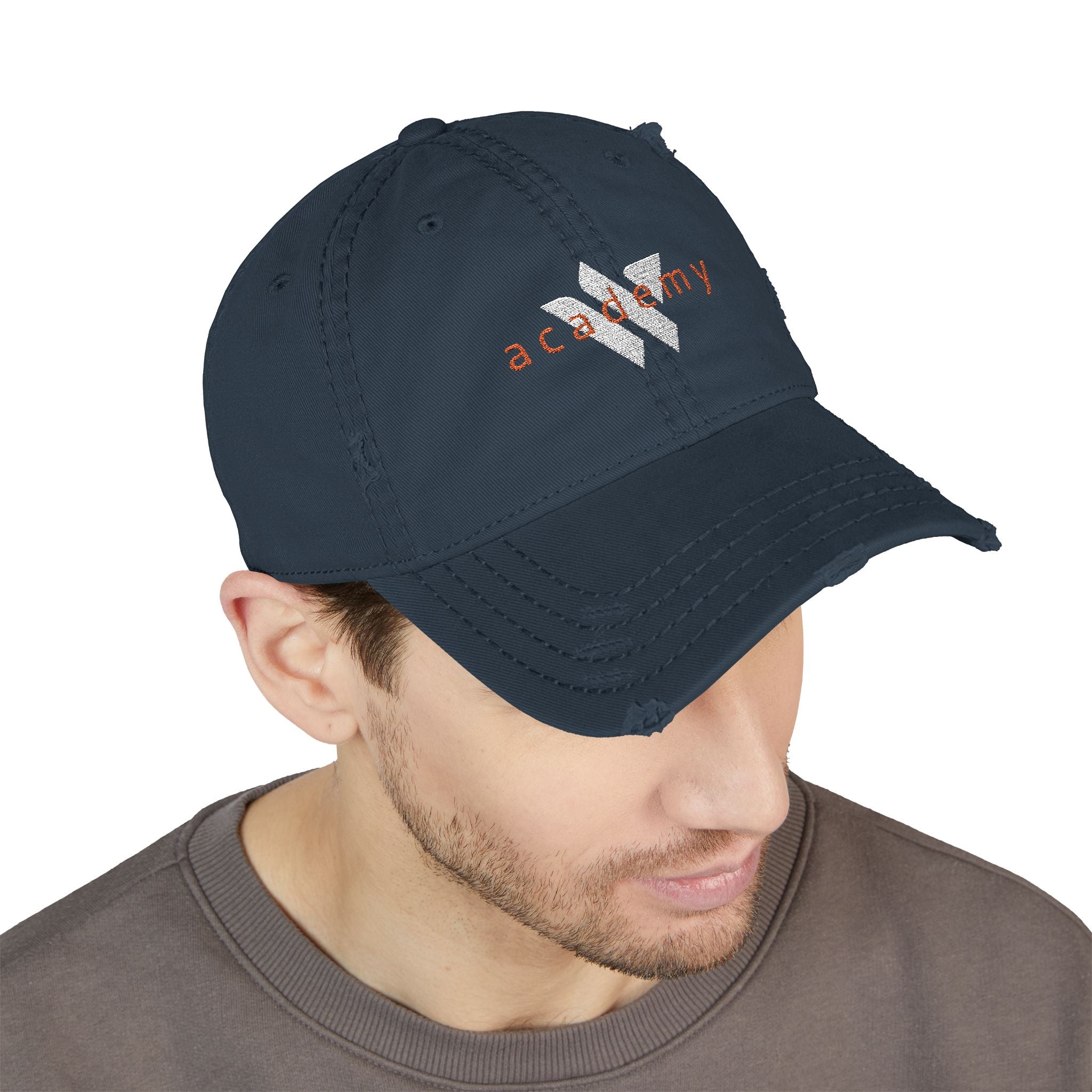 3 - Woodland Academy Embroidered Distressed Multi Color Dad Hat – Minimal White Logo Baseball Cap