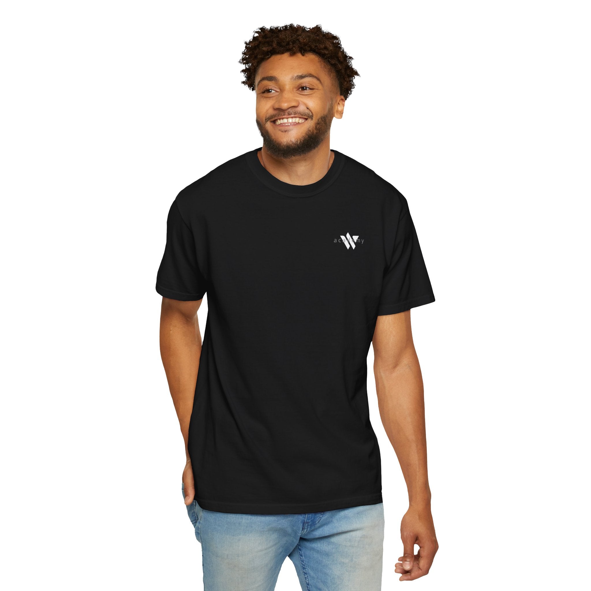 11 - Woodland Academy Black T-Shirt — Minimal Logo Tee for Leaders & Coaches