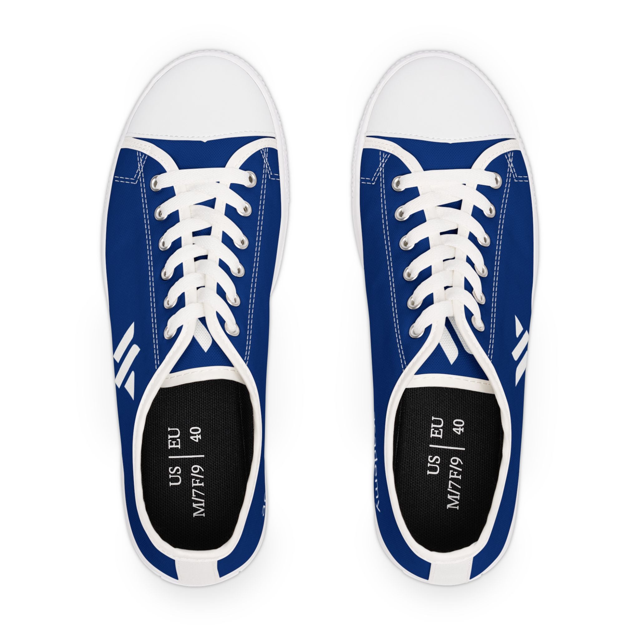 4 - Women's Low Top Sneakers — Minimal White Canvas Shoes with 'academy' Script Accent