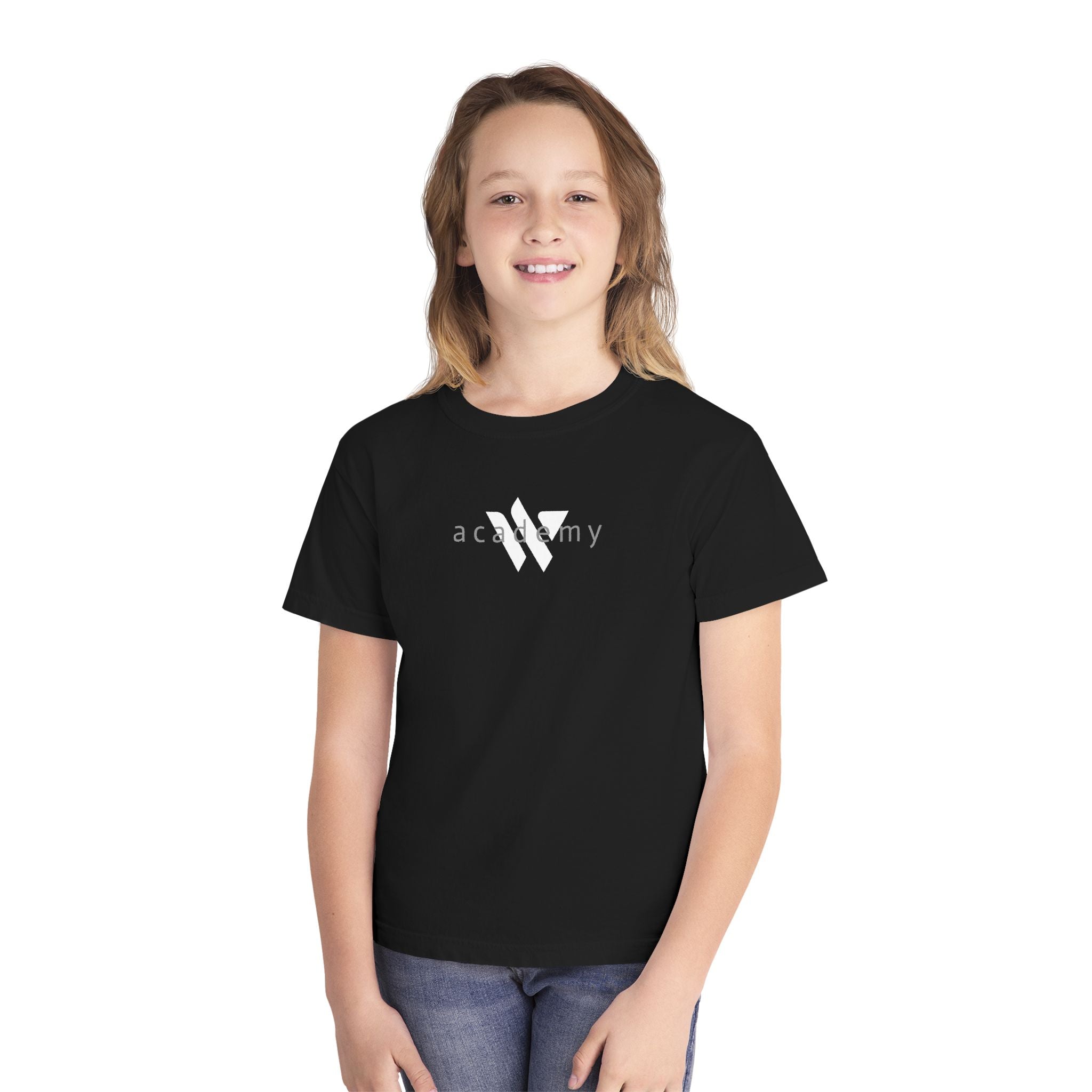 11 - Youth Black Academy Tee — Minimal Logo Kids T‑Shirt