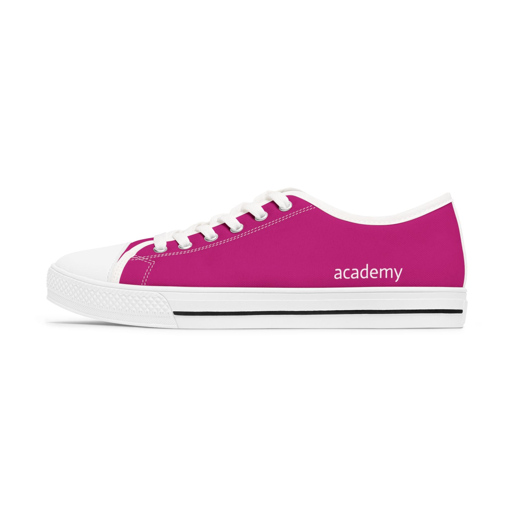 4 - Women's Low Top Sneakers — Minimal White Canvas Shoes with 'academy' Script Accent