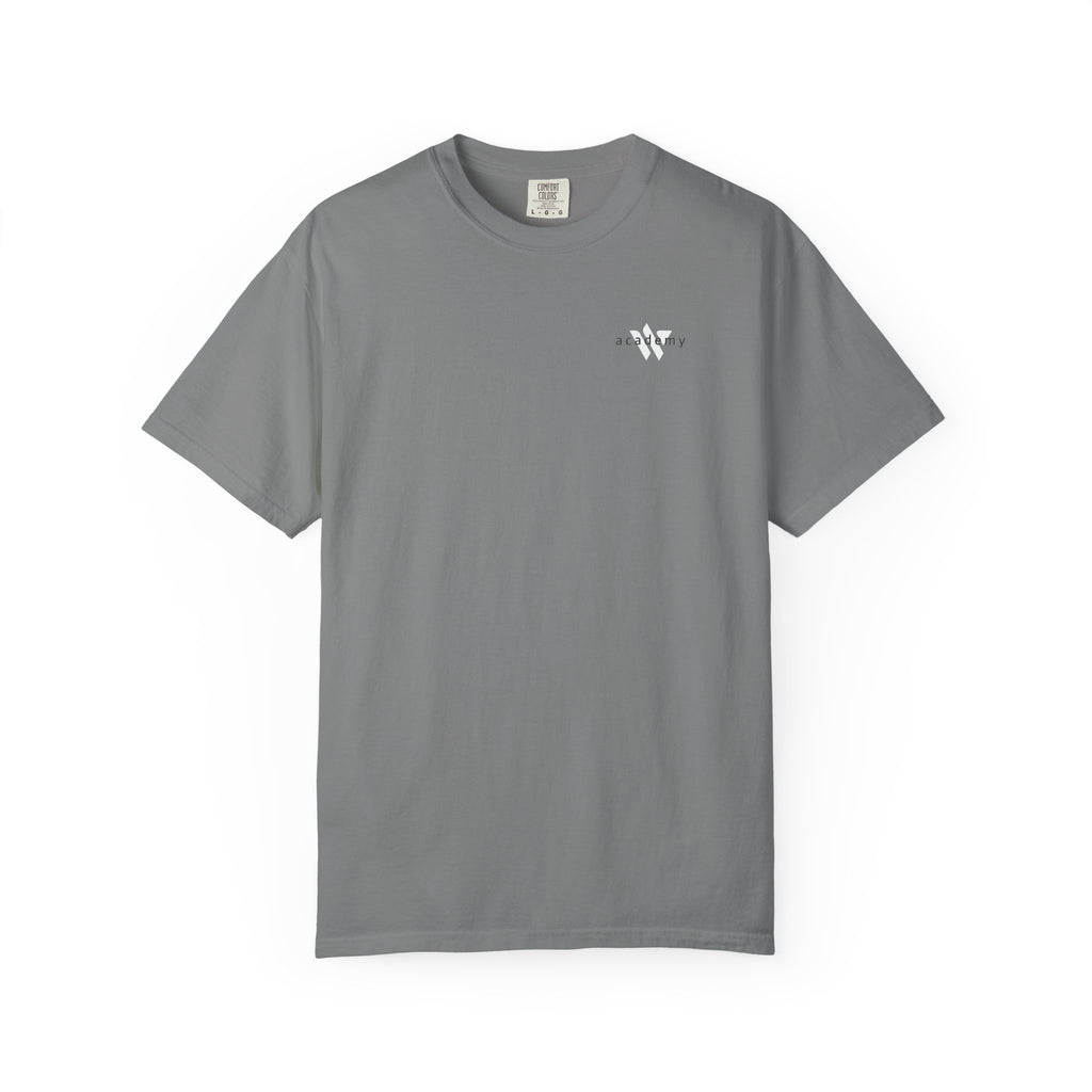 11 - Woodland Academy Grey T-Shirt — Minimal Logo Tee for Leaders & Coaches