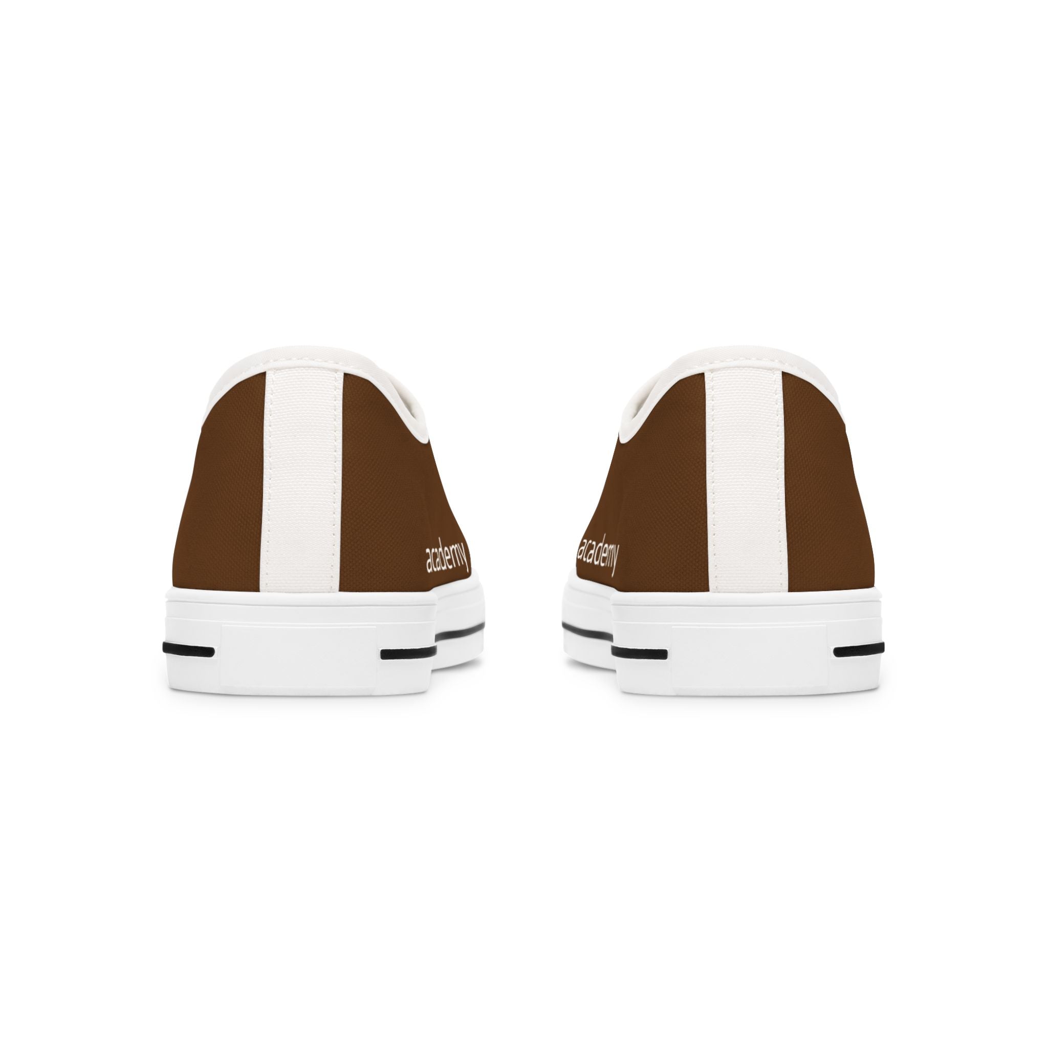 4 - Women's Low Top Sneakers — Minimal White Canvas Shoes with 'academy' Script Accent
