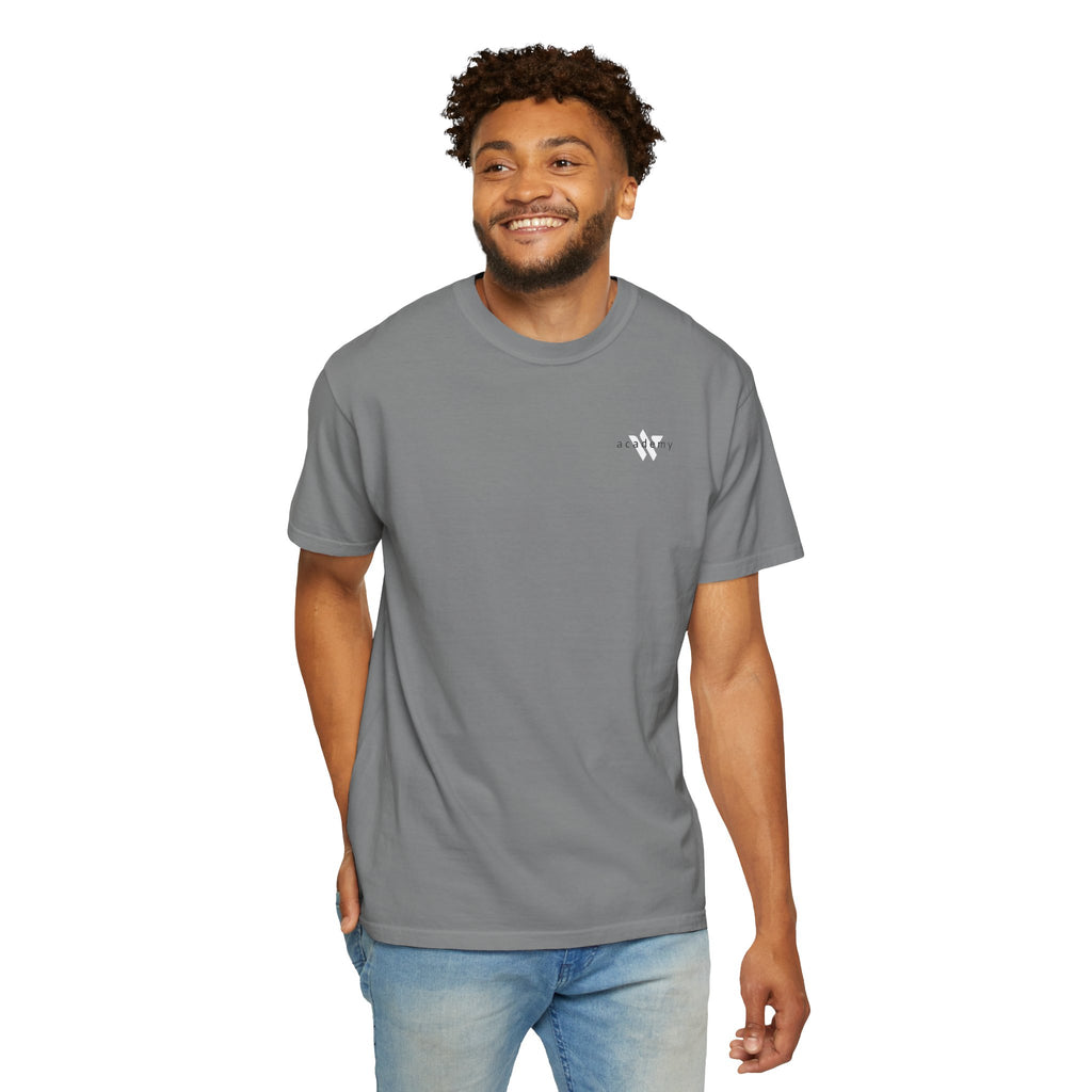 11 - Woodland Academy Grey T-Shirt — Minimal Logo Tee for Leaders & Coaches