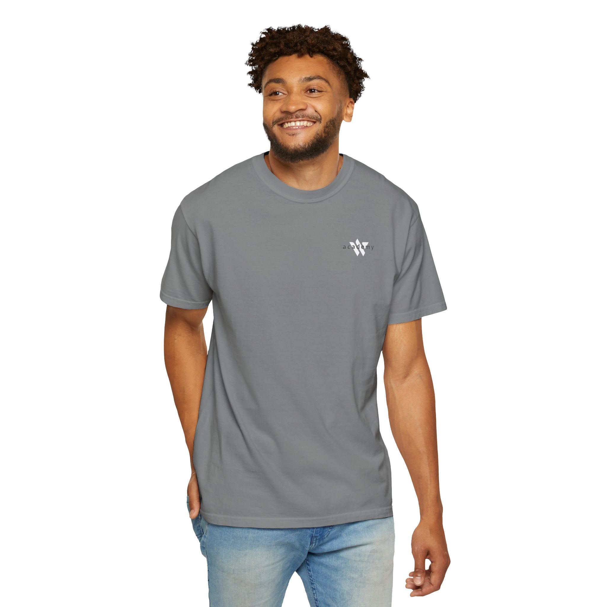 11 - Woodland Academy Grey T-Shirt — Minimal Logo Tee for Leaders & Coaches