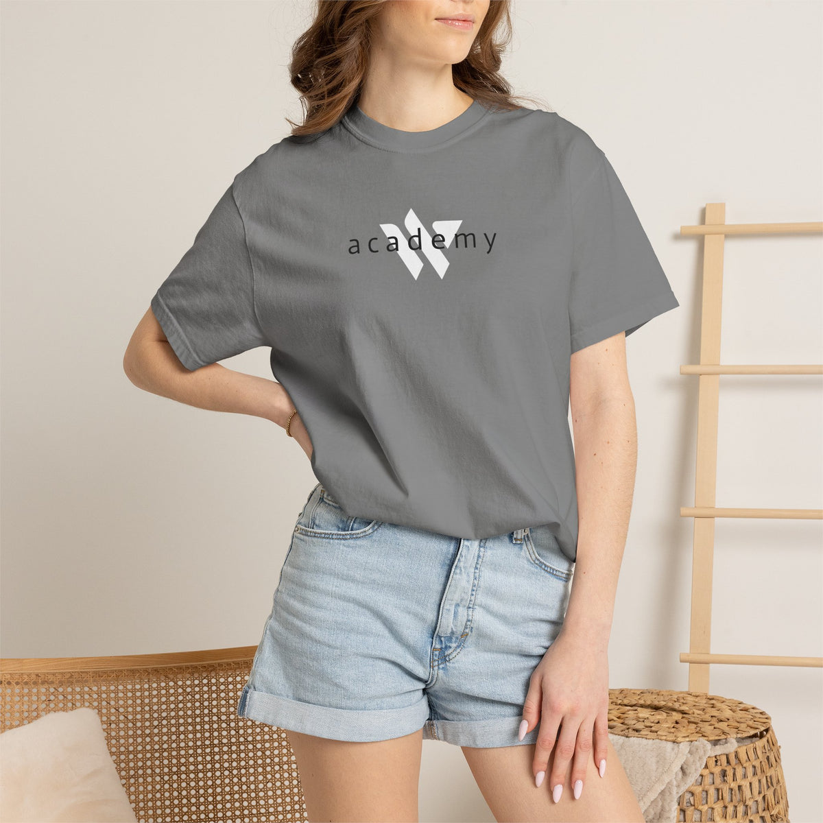 11 - Woodland Academy Grey T-Shirt — Minimal Logo Tee for Leaders & Coaches