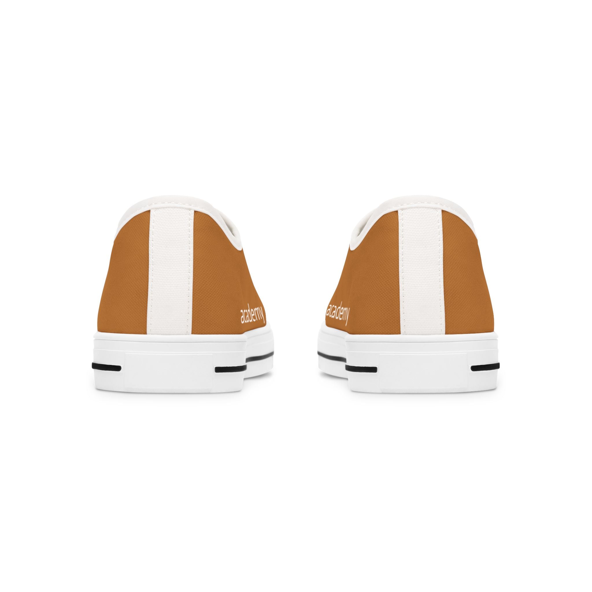 4 - Women's Low Top Sneakers — Minimal White Canvas Shoes with 'academy' Script Accent
