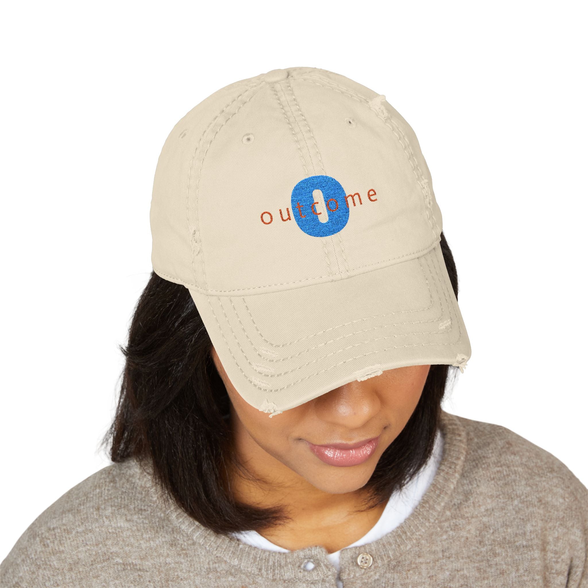 95 - Outcome Leadership Embroidered Distressed Multi Color Dad Hat – Minimal White Logo Baseball Cap