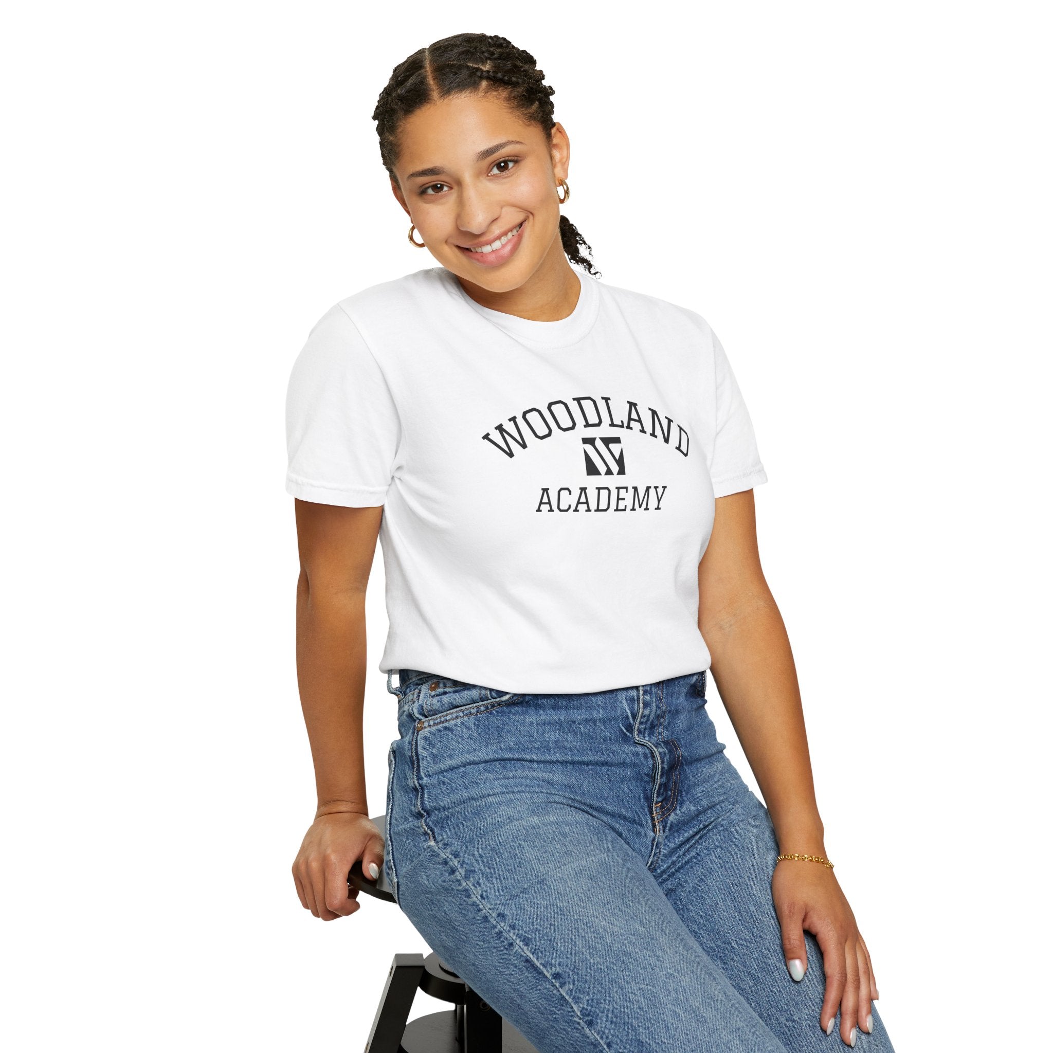 11 - Woodland Academy Graphic Multi Color T-Shirt — Minimal Logo Tee for Leaders & Coaches