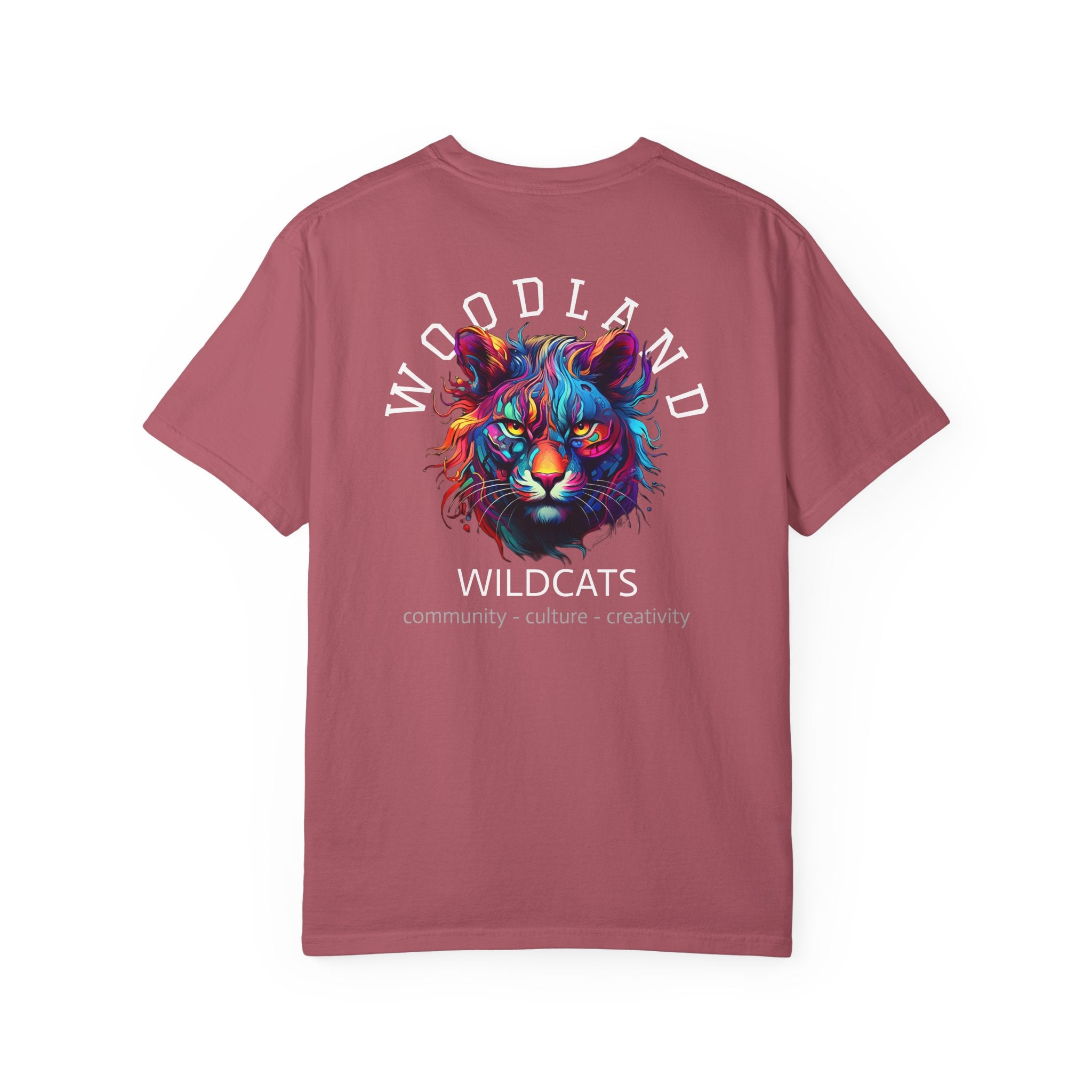 11 - Woodland Academy Painted Wildcat Multi Color T-Shirt — Minimal Logo Tee for Leaders & Coaches