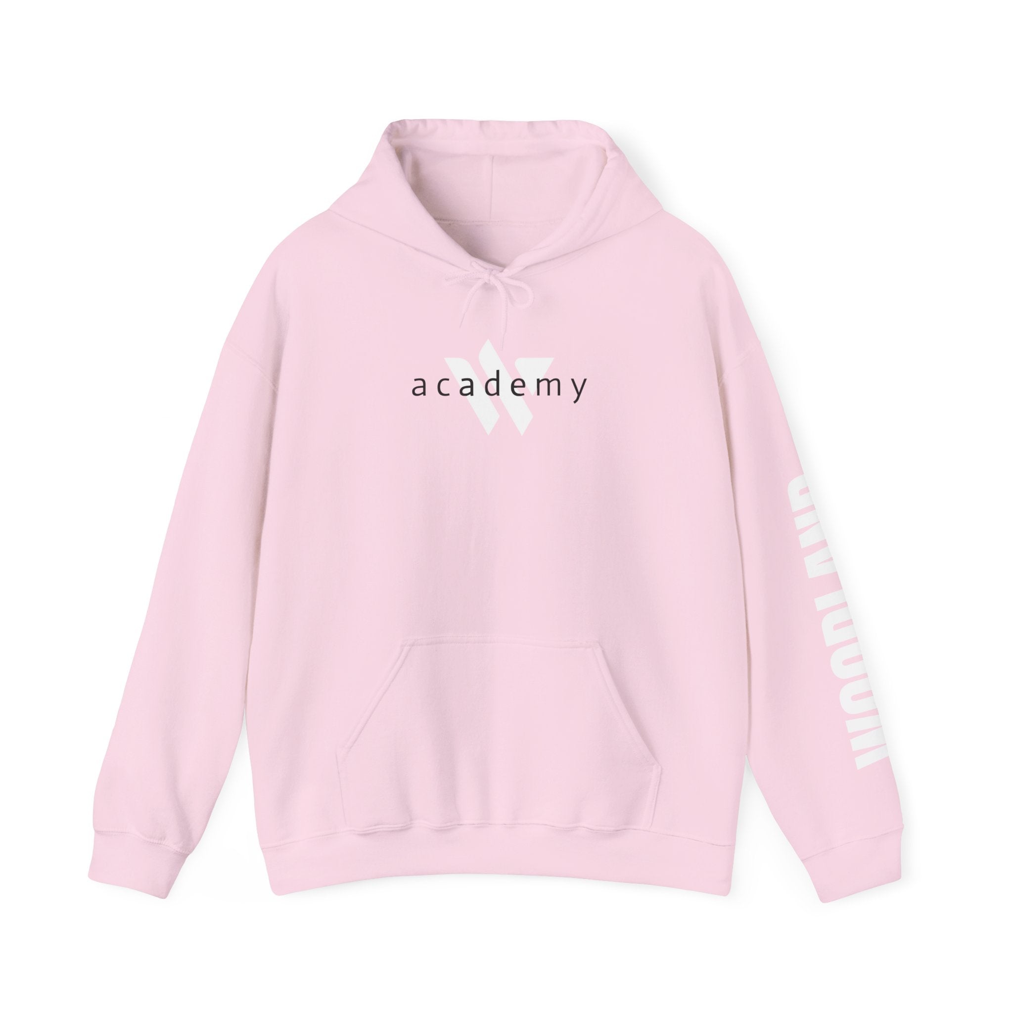 16 - Academy Printed Logo Multi Colors Hoodie — Woodland Sleeve Graphic Hooded Sweatshirt