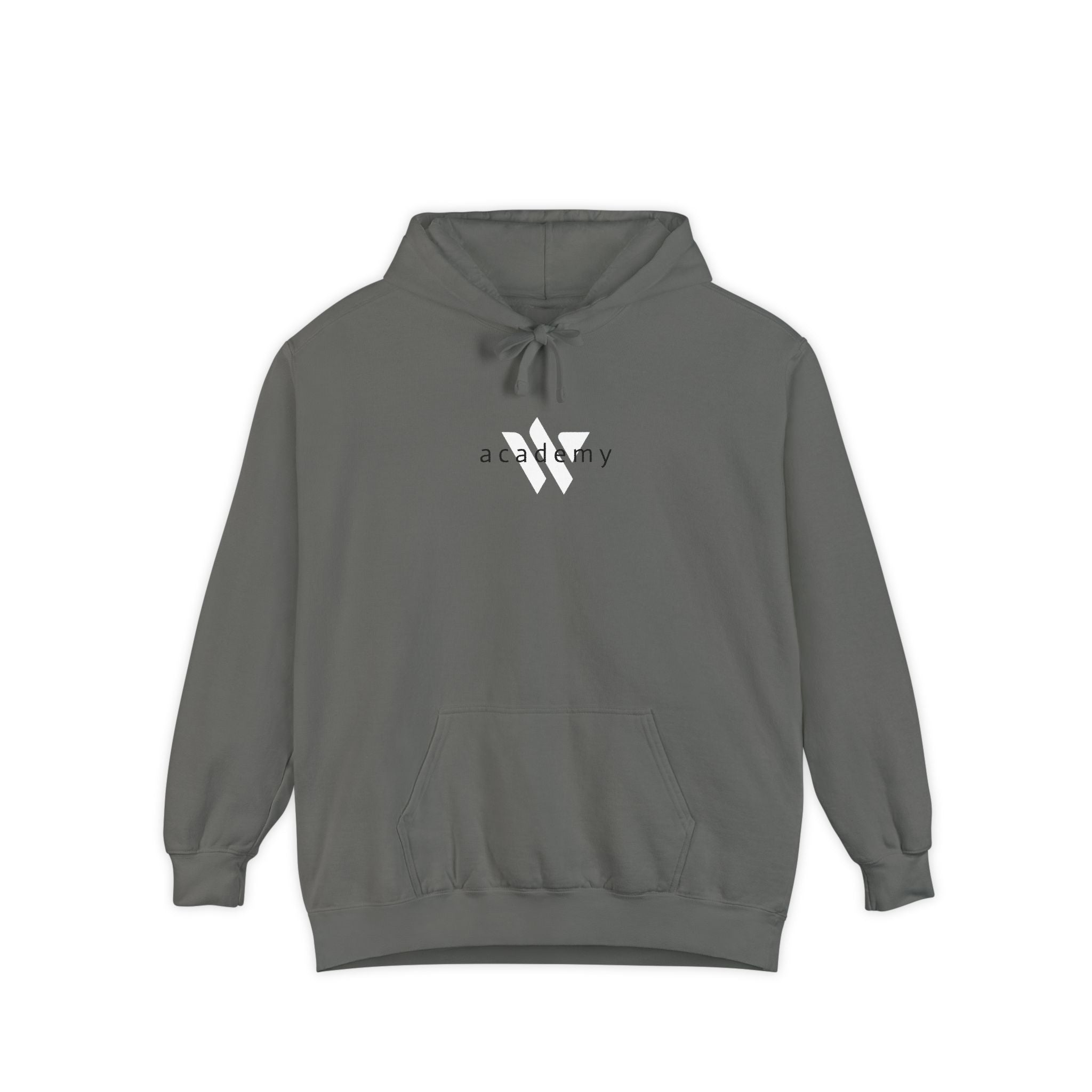 17 - Woodland Academy Embroidered Comfort Colors Logo Hoodie — Garment-Dyed Cozy Pullover