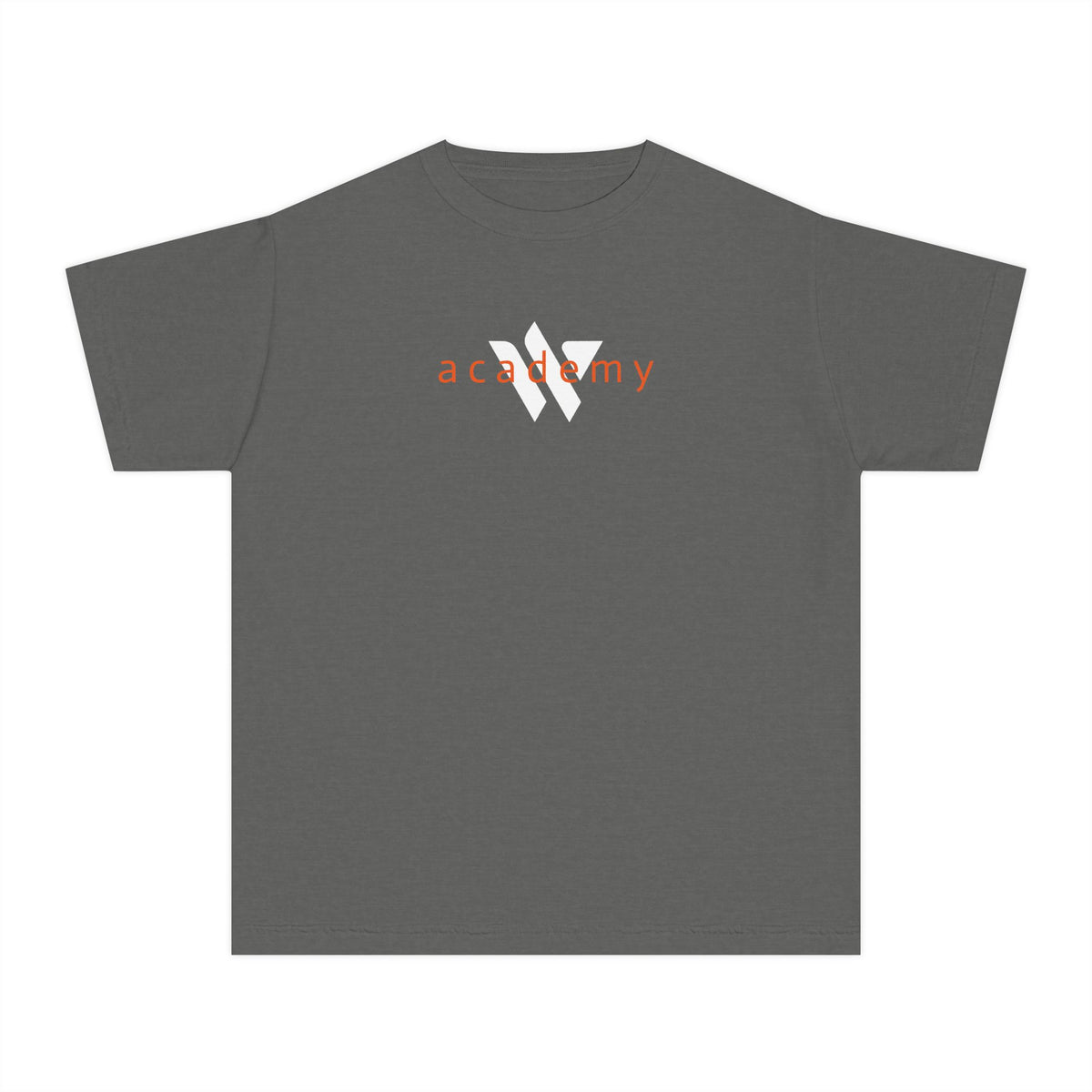 11 - Youth Dark Grey Academy Tee — Minimal Logo Kids T‑Shirt
