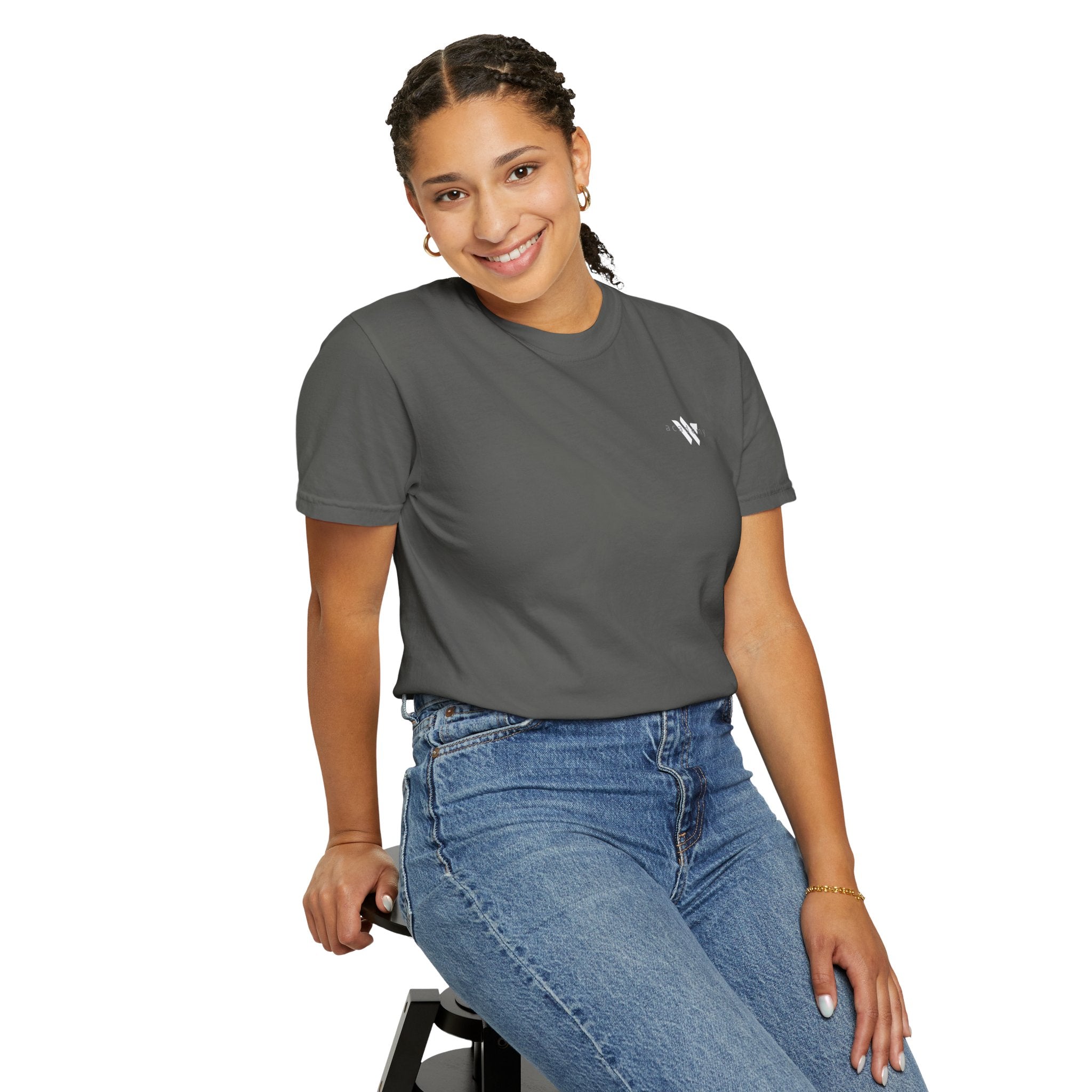 11 - Woodland Academy Dark Grey T-Shirt — Minimal Logo Tee for Leaders & Coaches