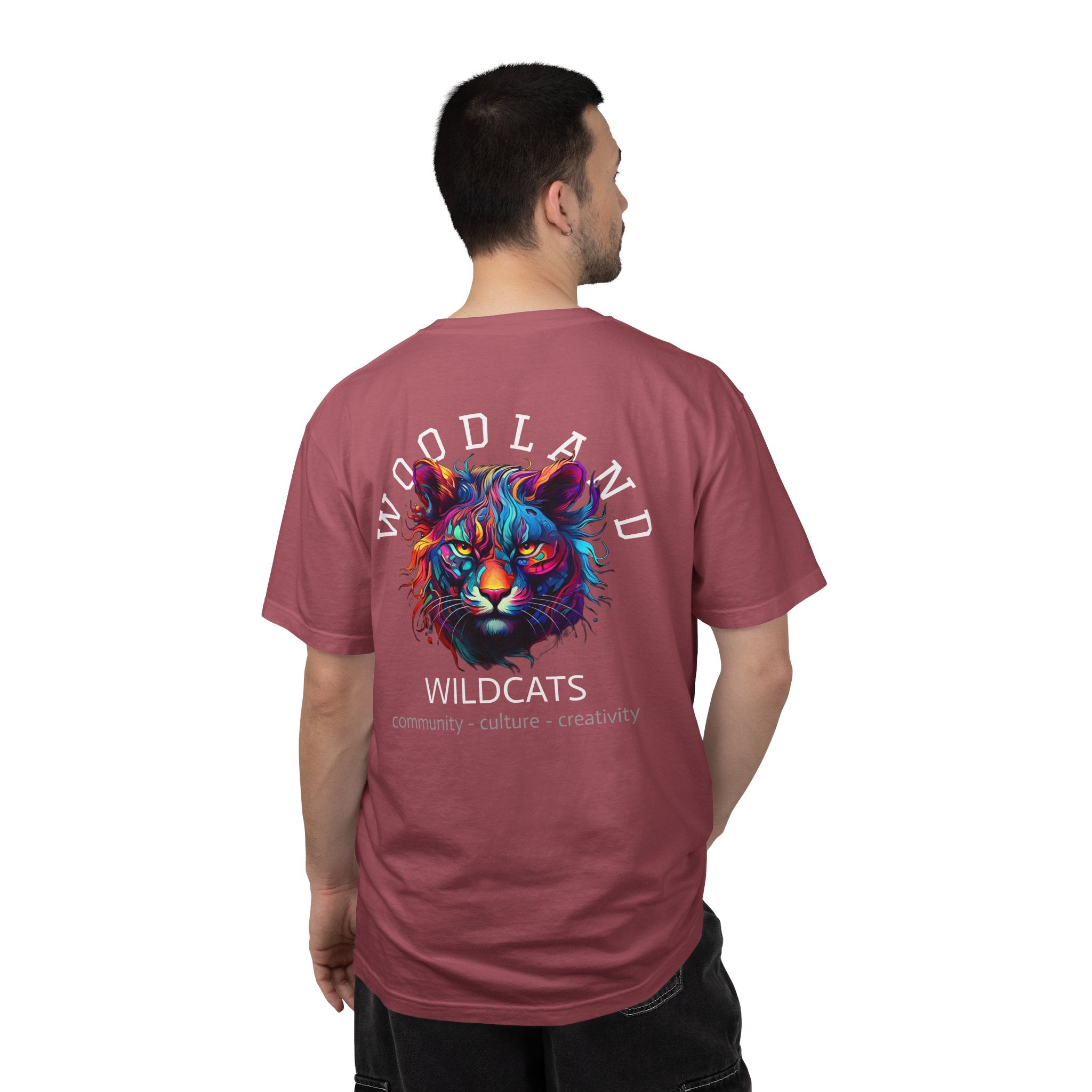 11 - Woodland Academy Painted Wildcat Multi Color T-Shirt — Minimal Logo Tee for Leaders & Coaches