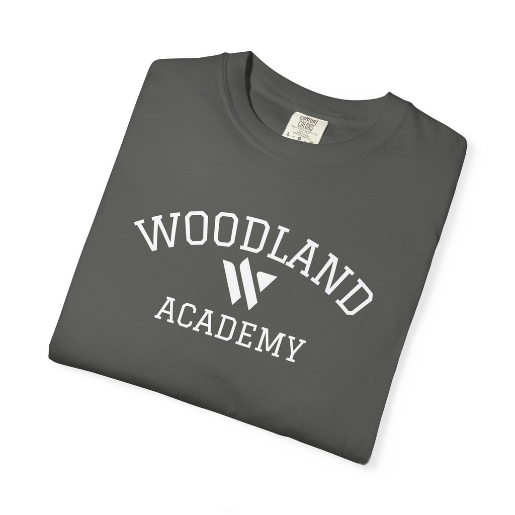 11 - Woodland Academy Graphic Multi Color T-Shirt — Minimal Logo Tee for Leaders & Coaches
