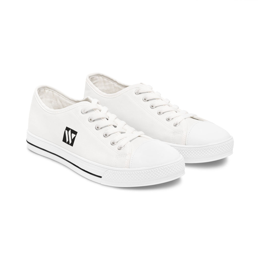 4 - Women's Low Top Sneakers — Minimal White Canvas Shoes with 'academy' Script Accent