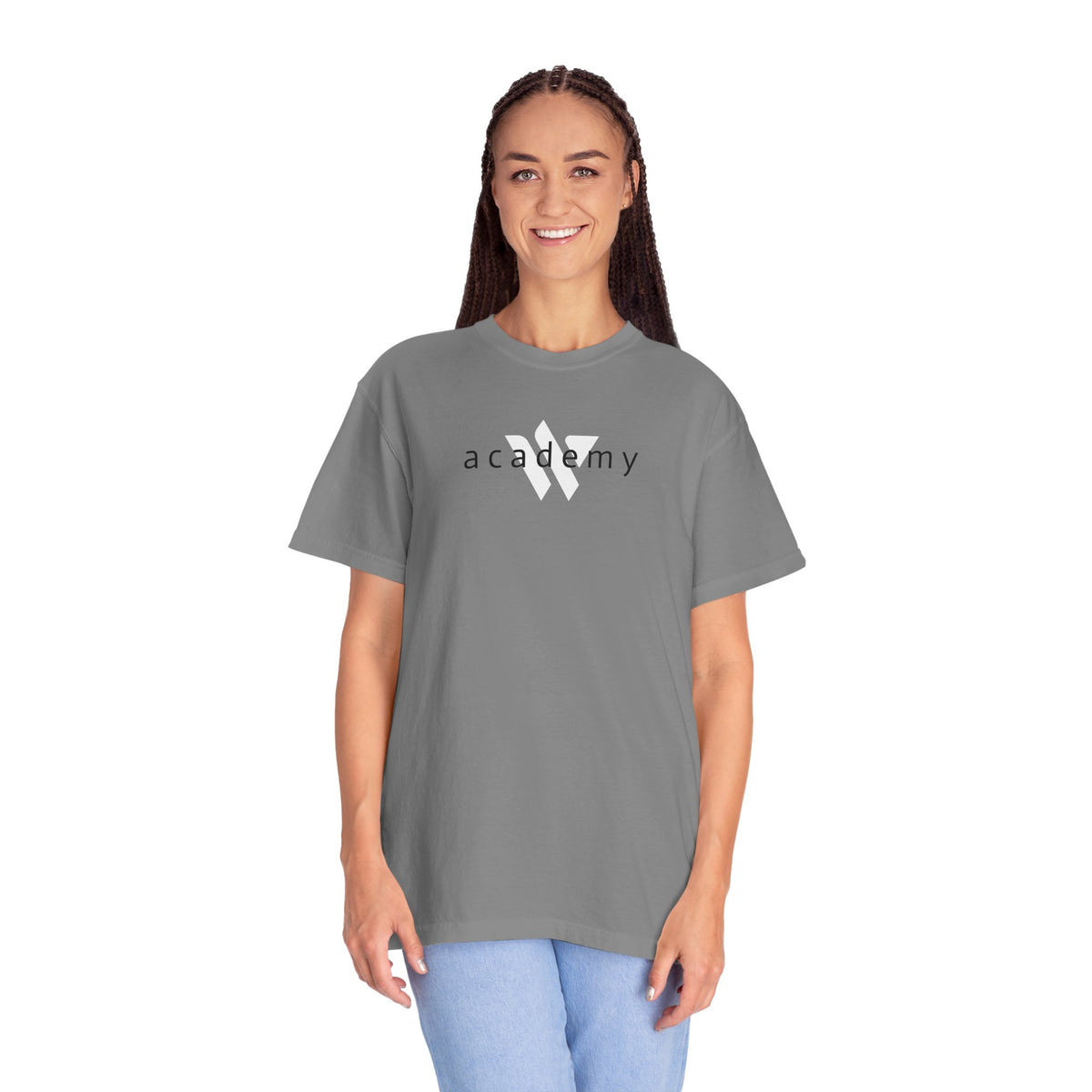 11 - Woodland Academy Grey T-Shirt — Minimal Logo Tee for Leaders & Coaches