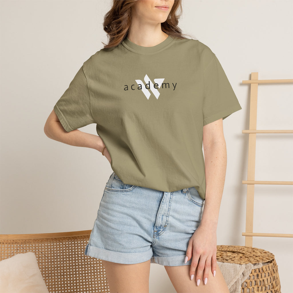 11 - Woodland Academy Khaki Multi Color T-Shirt — Minimal Logo Tee for Leaders & Coaches