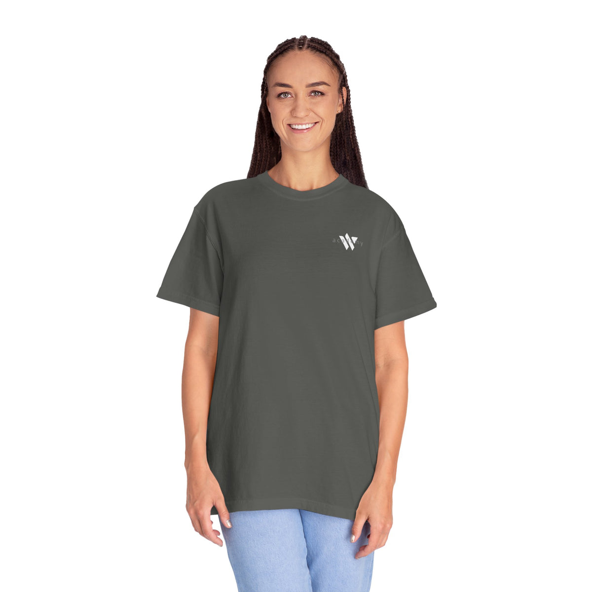 11 - Woodland Academy Dark Grey T-Shirt — Minimal Logo Tee for Leaders & Coaches