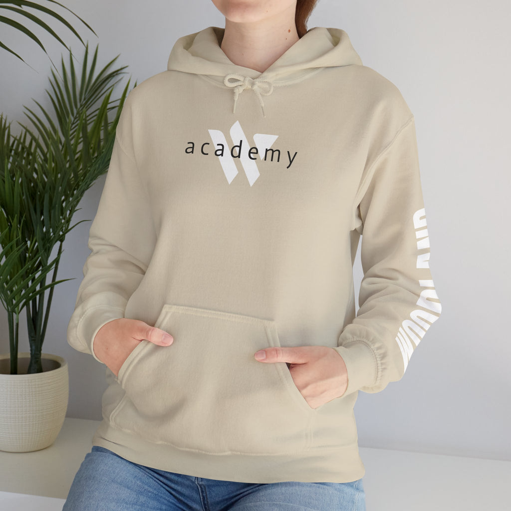 16 - Academy Printed Logo Multi Colors Hoodie — Woodland Sleeve Graphic Hooded Sweatshirt