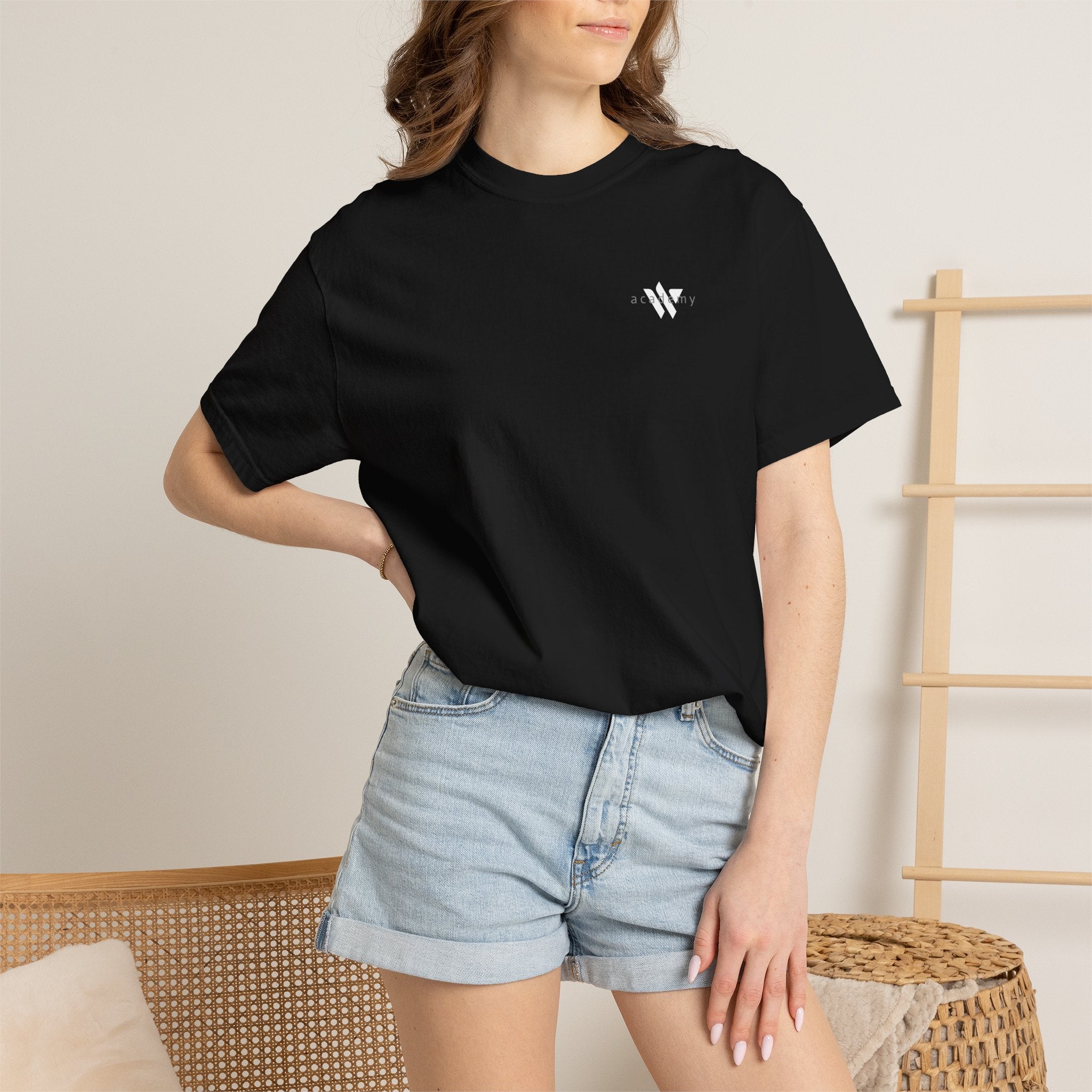 11 - Woodland Academy Black T-Shirt — Minimal Logo Tee for Leaders & Coaches
