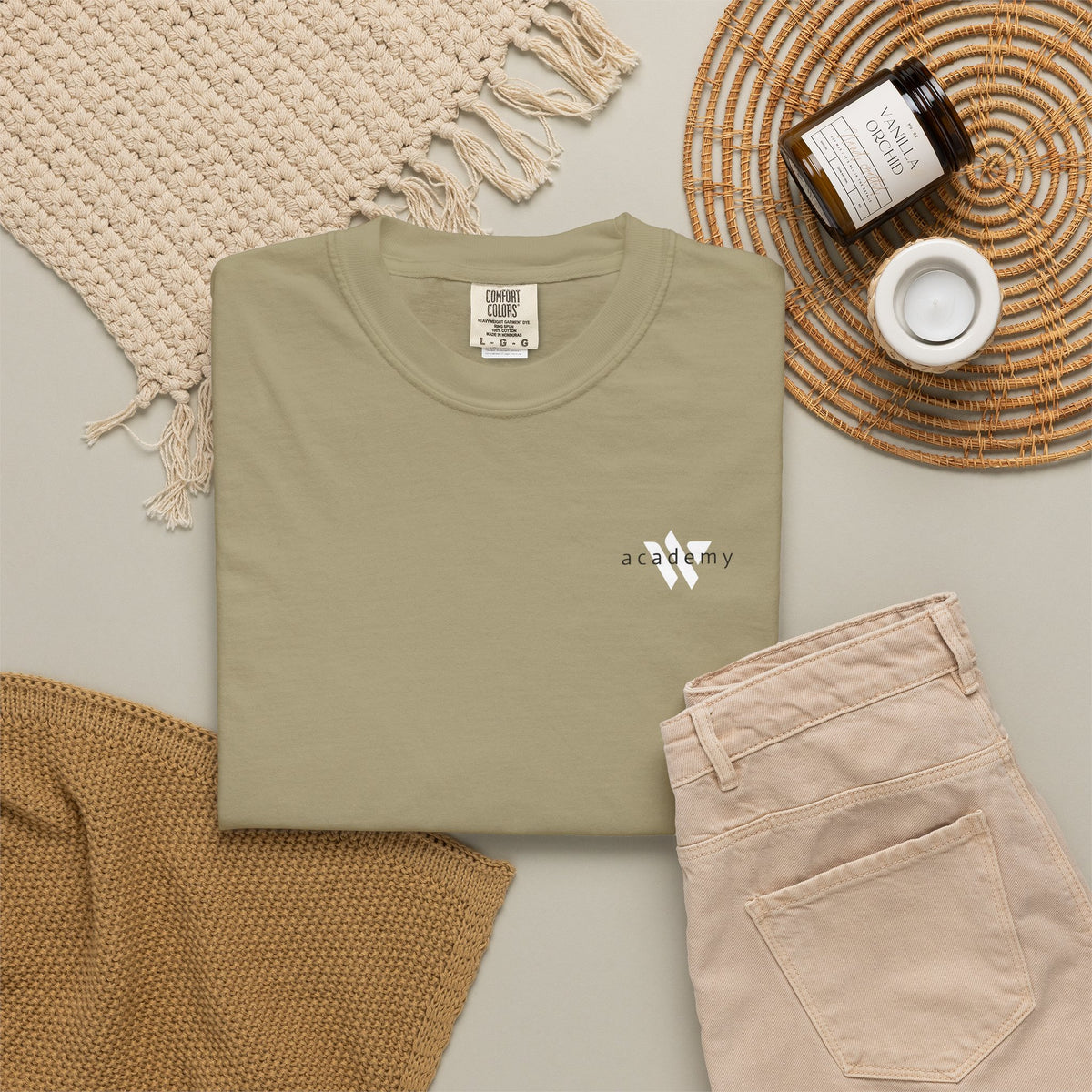 11 - Woodland Academy Kakhi T-Shirt — Minimal Logo Tee for Leaders & Coaches