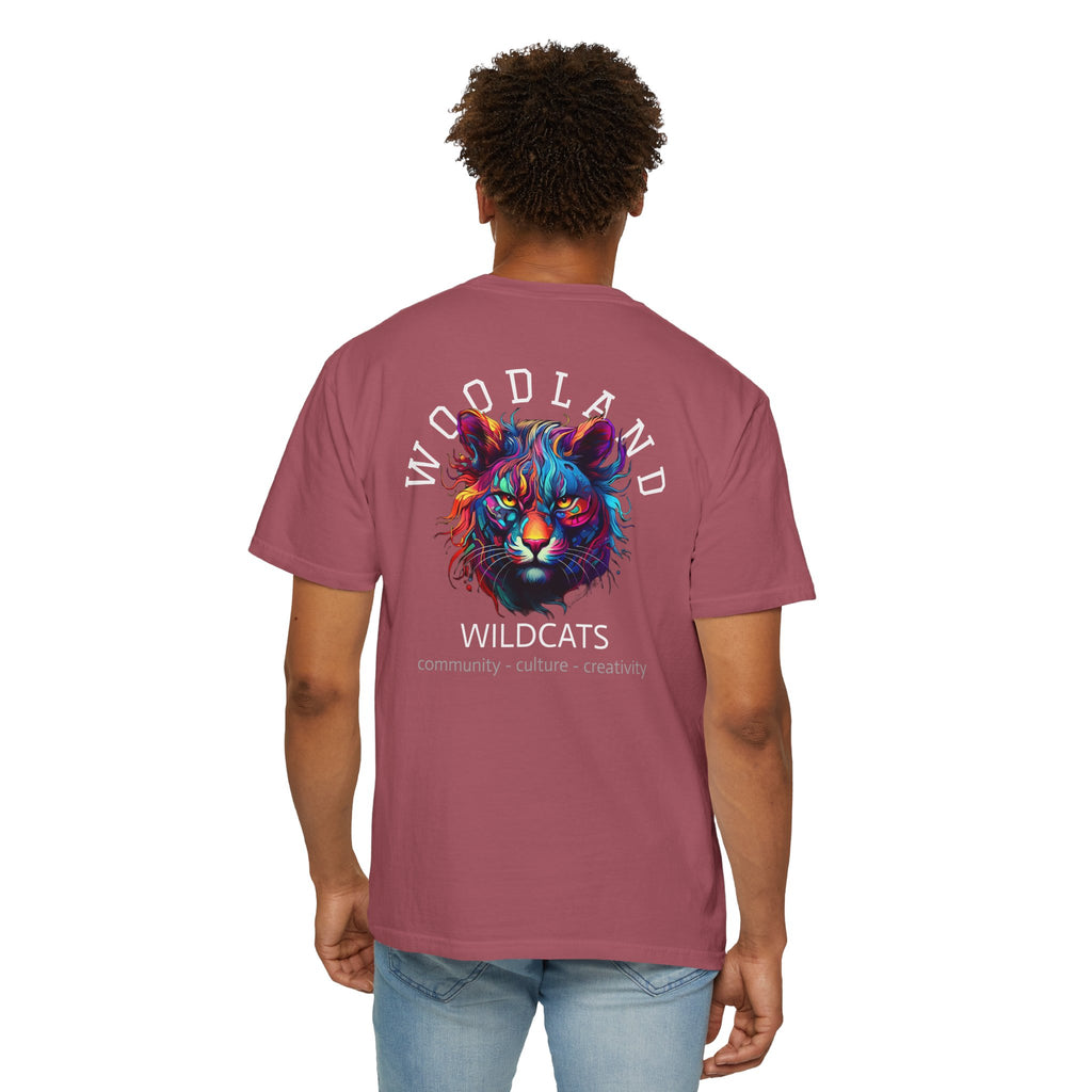 11 - Woodland Academy Painted Wildcat Multi Color T-Shirt — Minimal Logo Tee for Leaders & Coaches