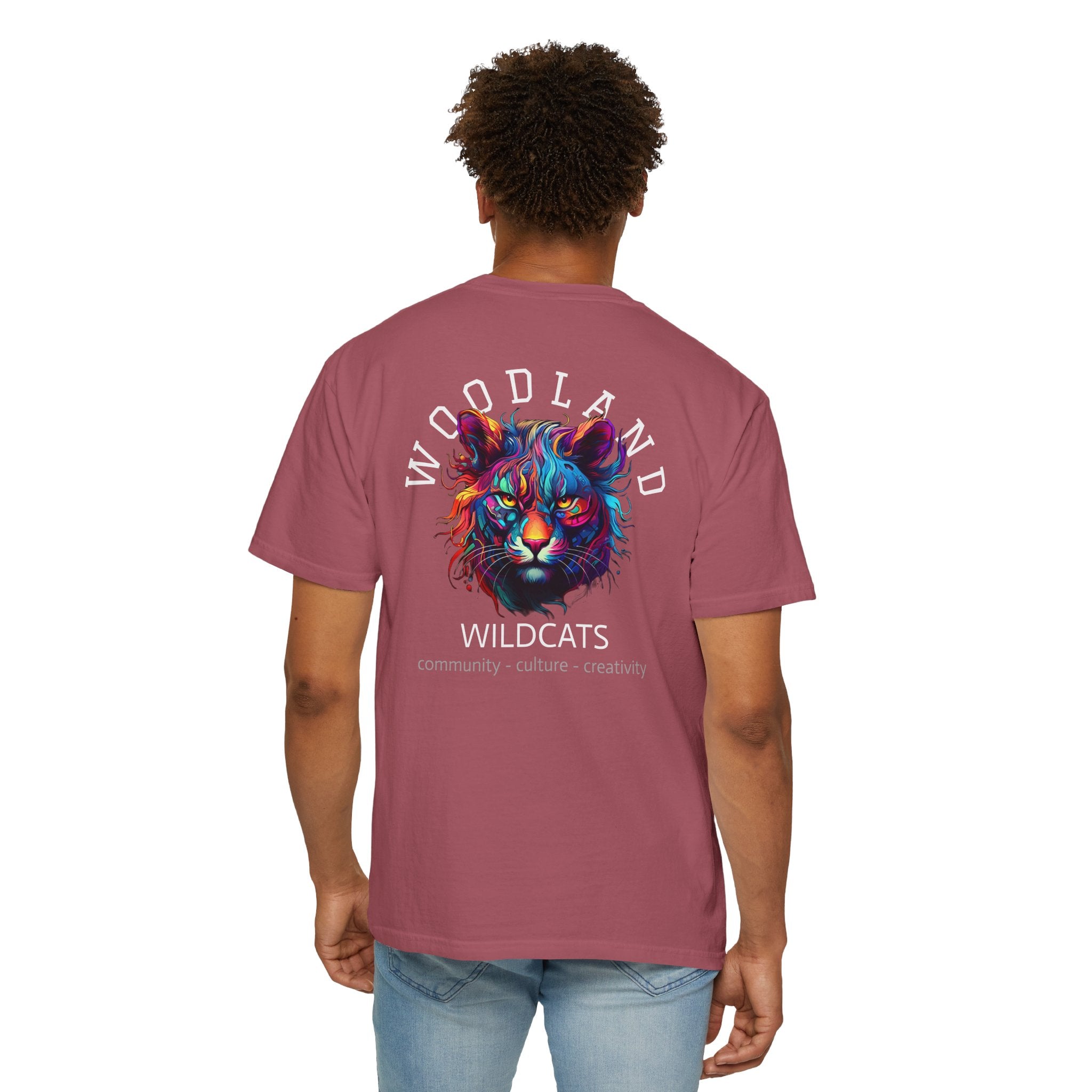 11 - Woodland Academy Painted Wildcat Multi Color T-Shirt — Minimal Logo Tee for Leaders & Coaches