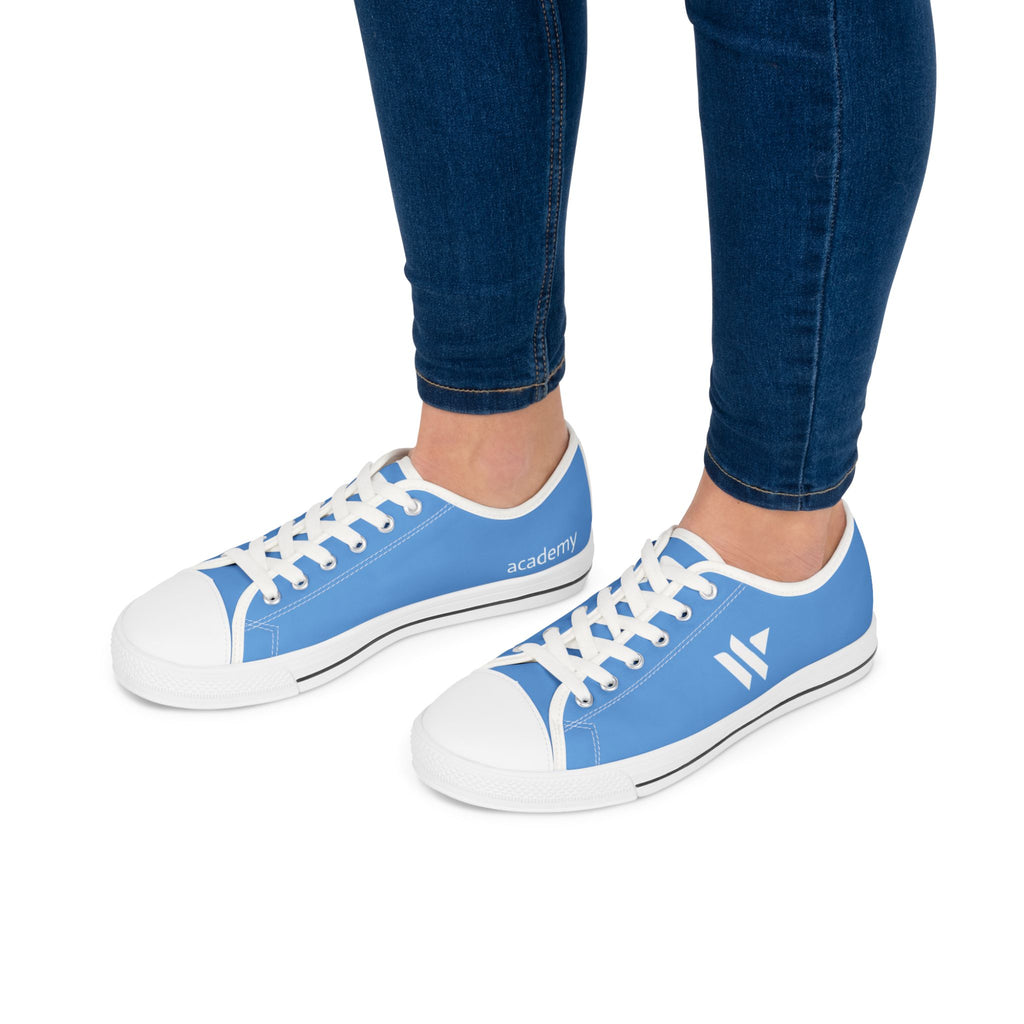 4 - Women's Low Top Sneakers — Minimal White Canvas Shoes with 'academy' Script Accent