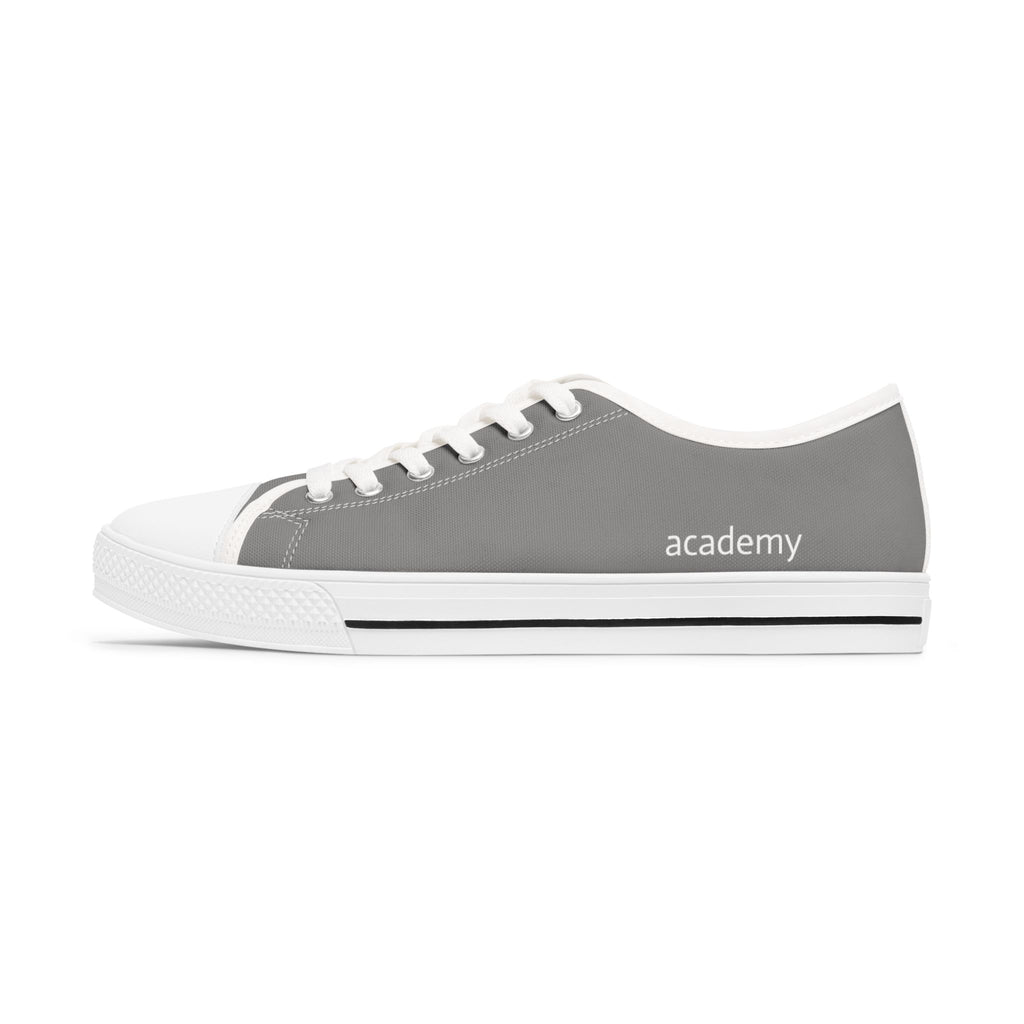 4 - Women's Low Top Sneakers — Minimal White Canvas Shoes with 'academy' Script Accent