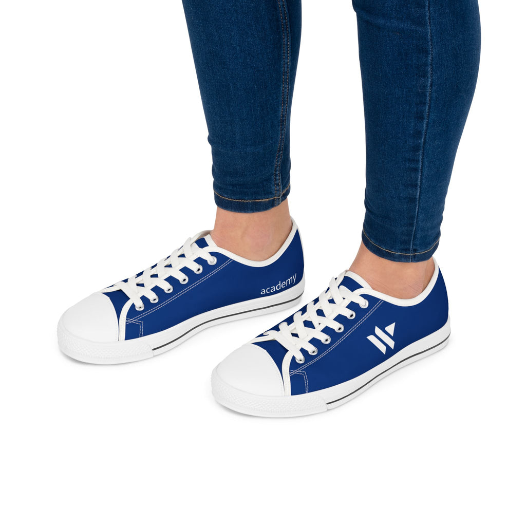 4 - Women's Low Top Sneakers — Minimal White Canvas Shoes with 'academy' Script Accent