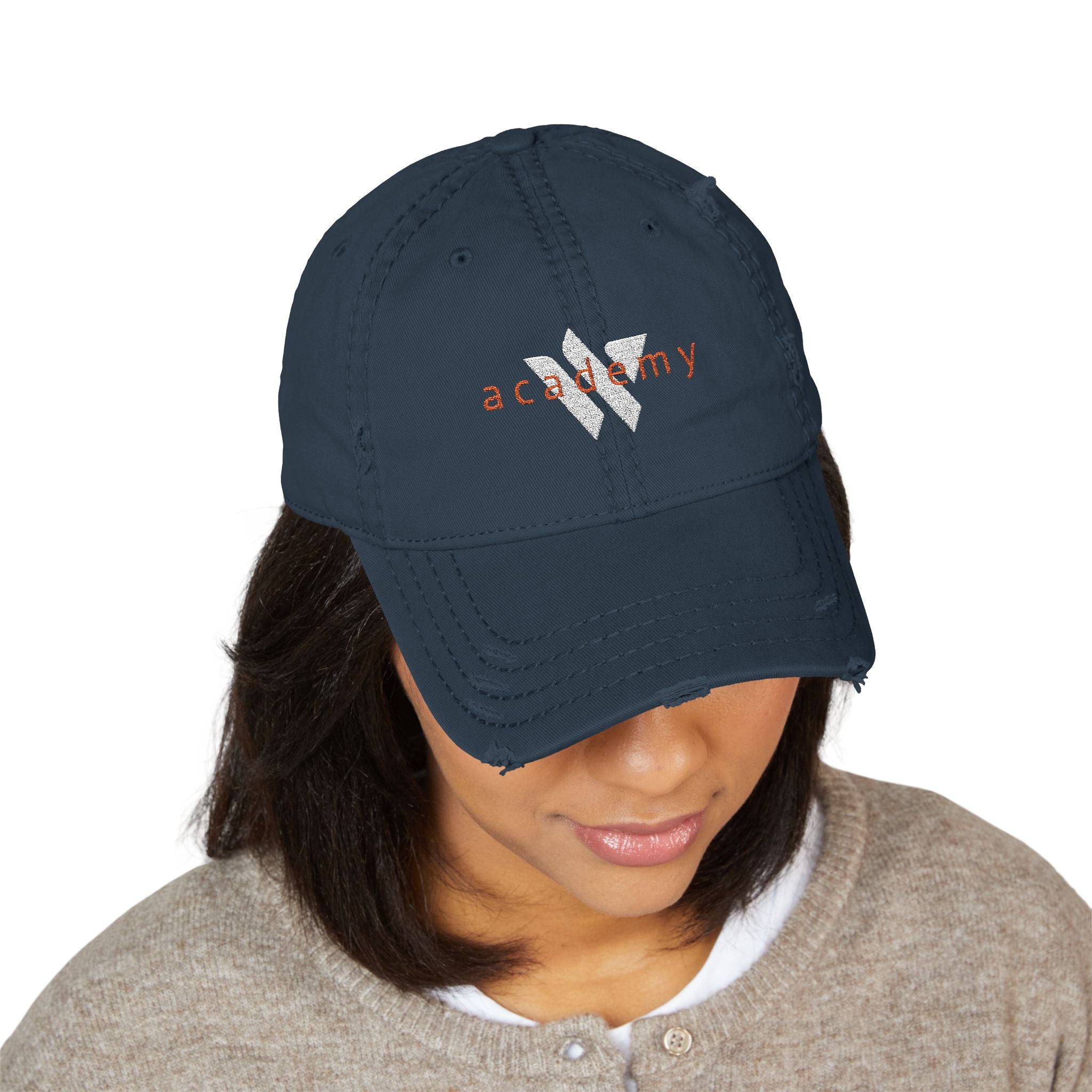 3 - Woodland Academy Embroidered Distressed Multi Color Dad Hat – Minimal White Logo Baseball Cap