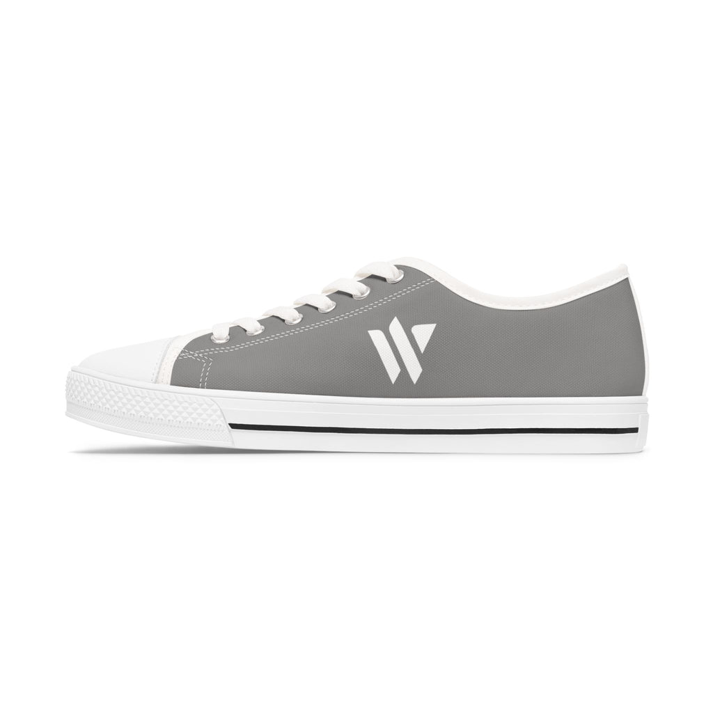 4 - Women's Low Top Sneakers — Minimal White Canvas Shoes with 'academy' Script Accent
