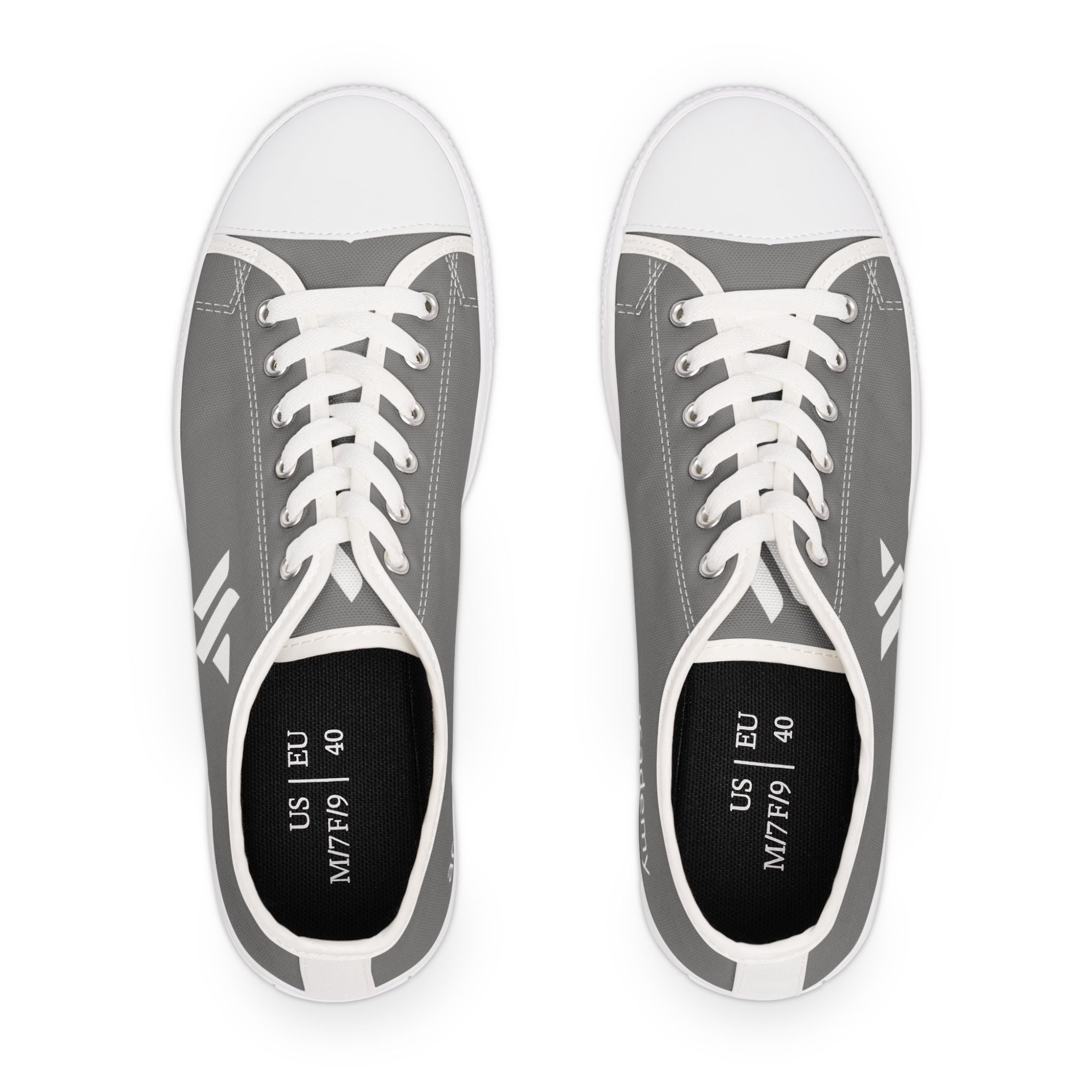 4 - Women's Low Top Sneakers — Minimal White Canvas Shoes with 'academy' Script Accent